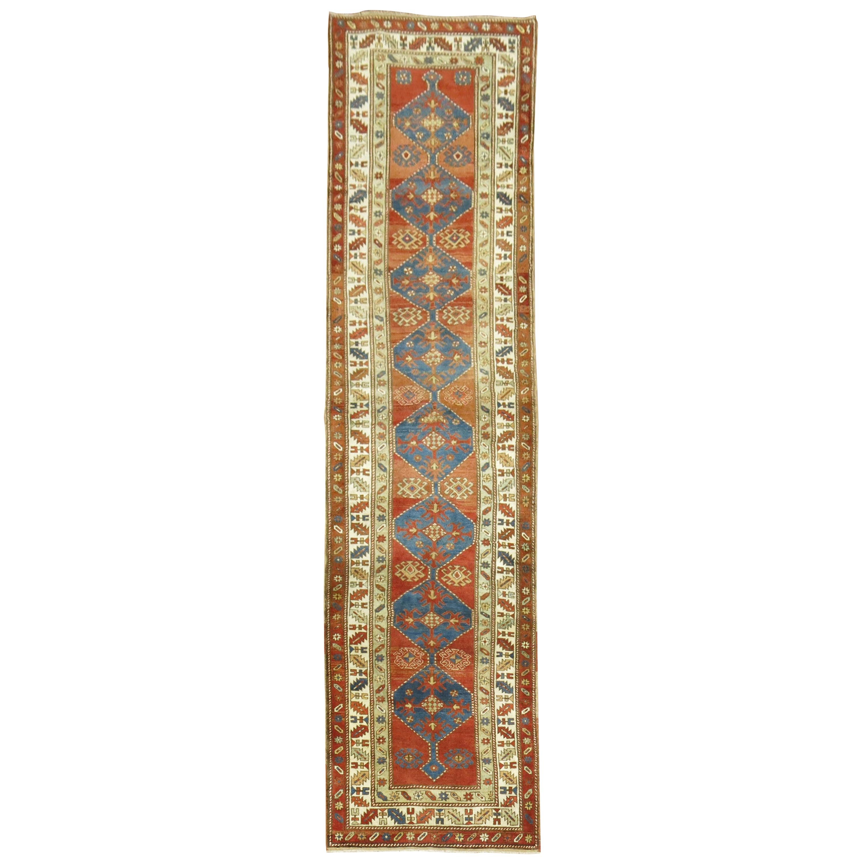 Traditional Tribal Red Blue Northwest Persian Runner For Sale