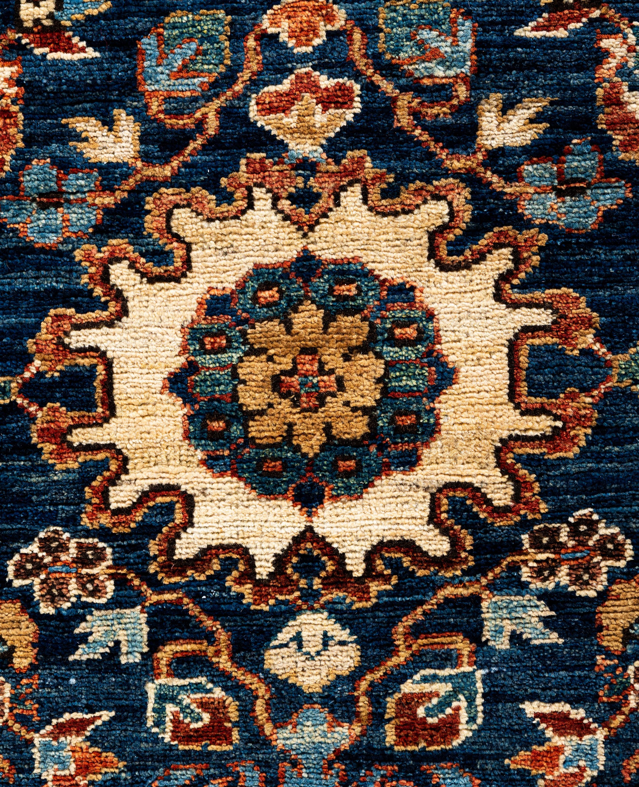 Pakistani Traditional Tribal Serapi Wool Hand Knotted Blue Area Rug 2' 11