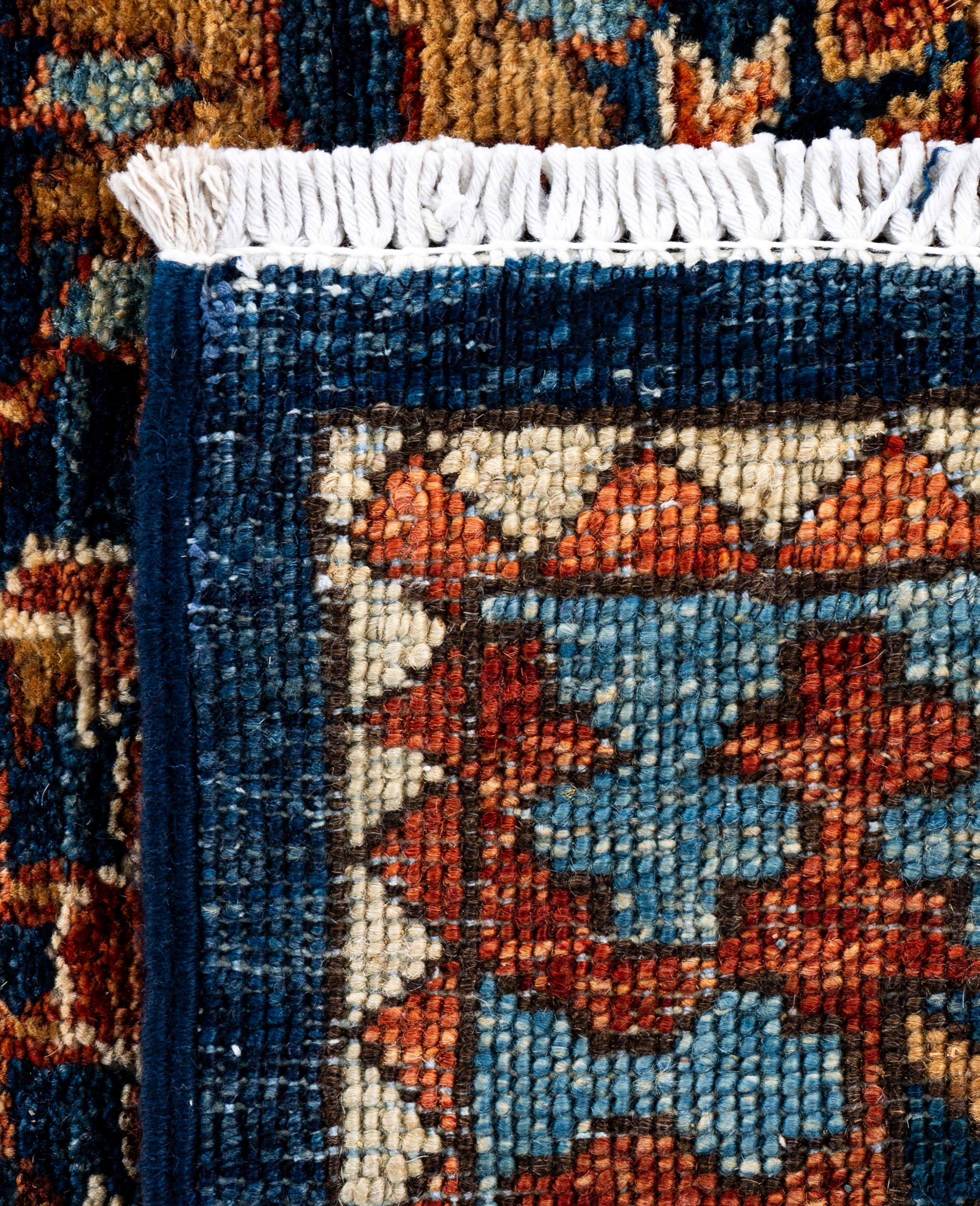 Traditional Tribal Serapi Wool Hand Knotted Blue Area Rug 2' 11