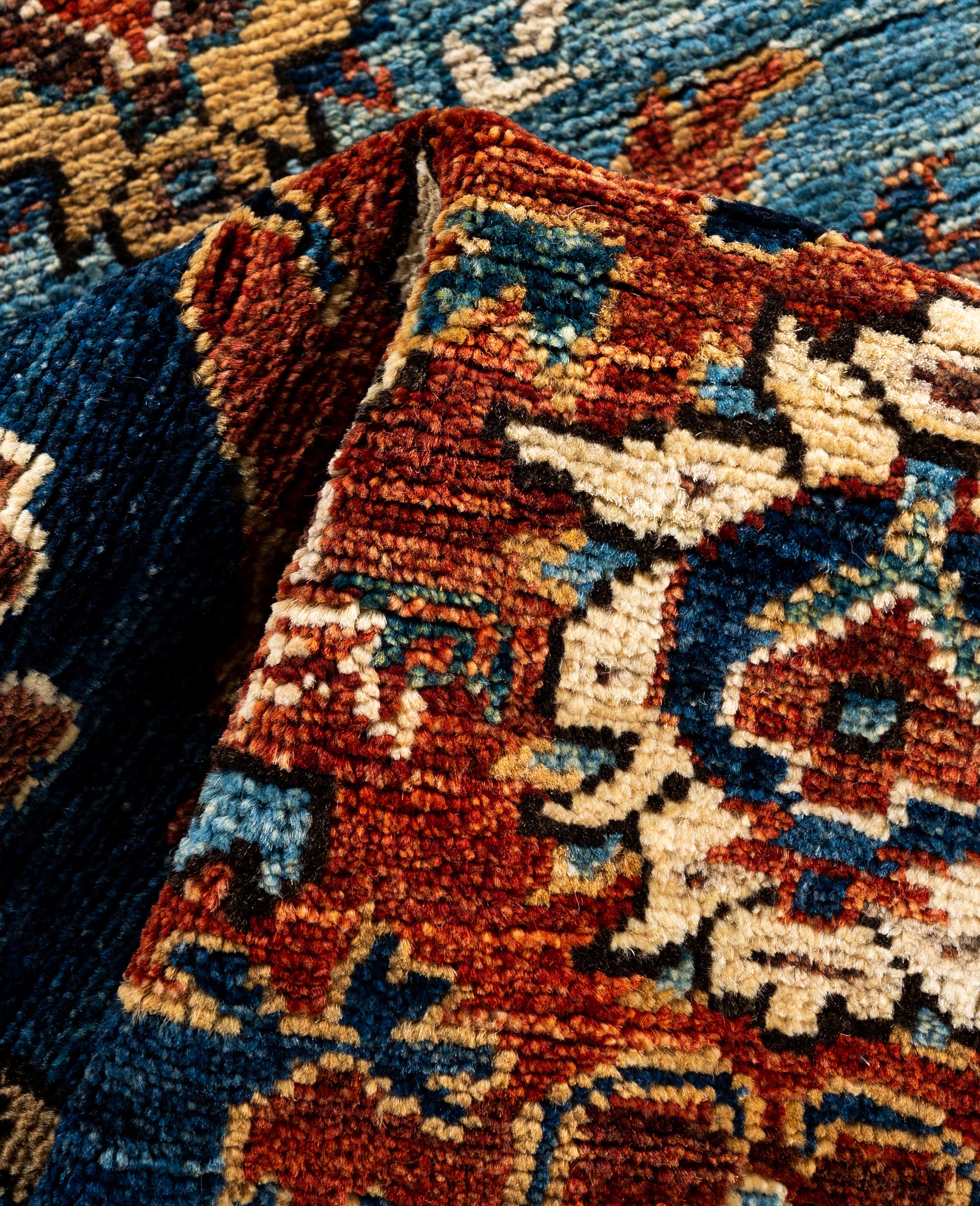 Traditional Tribal Serapi Wool Hand Knotted Blue Area Rug 2' 11