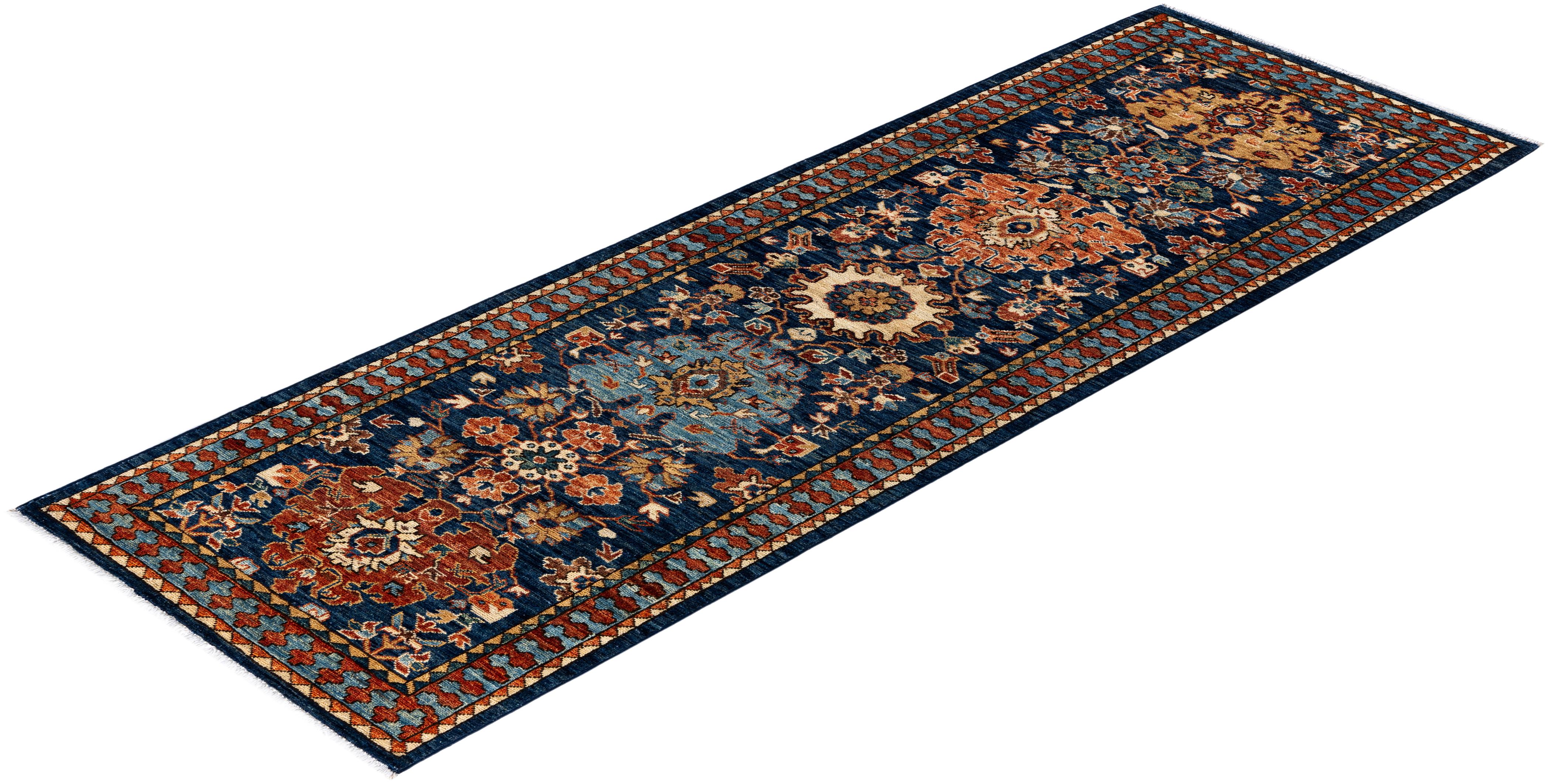 Traditional Tribal Serapi Wool Hand Knotted Blue Area Rug 2' 11