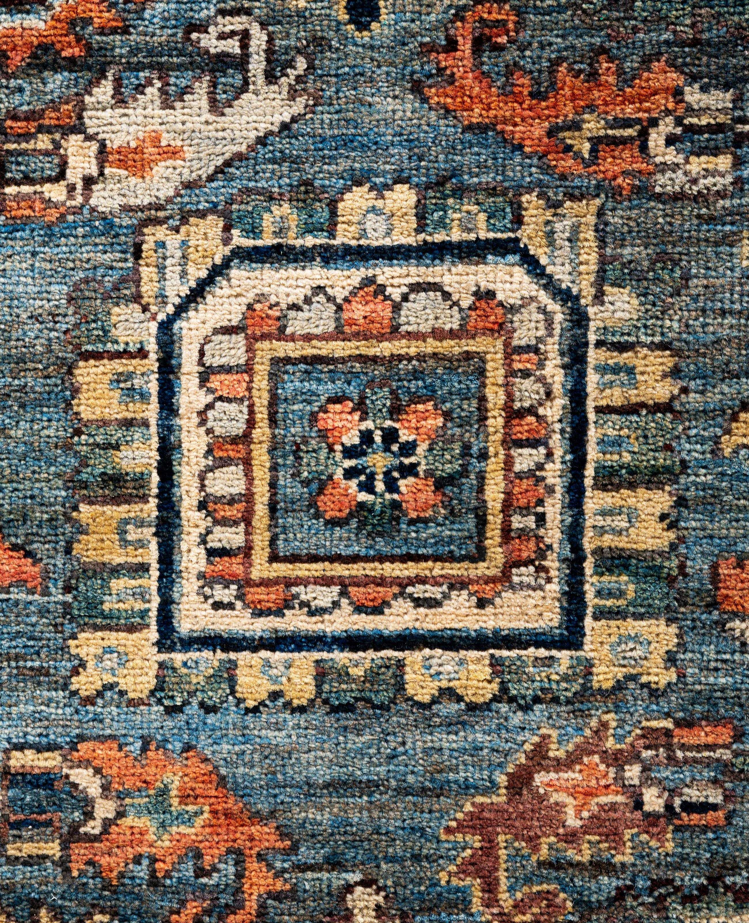 Pakistani Traditional Tribal Serapi Wool Hand Knotted Blue Area Rug 2' 7