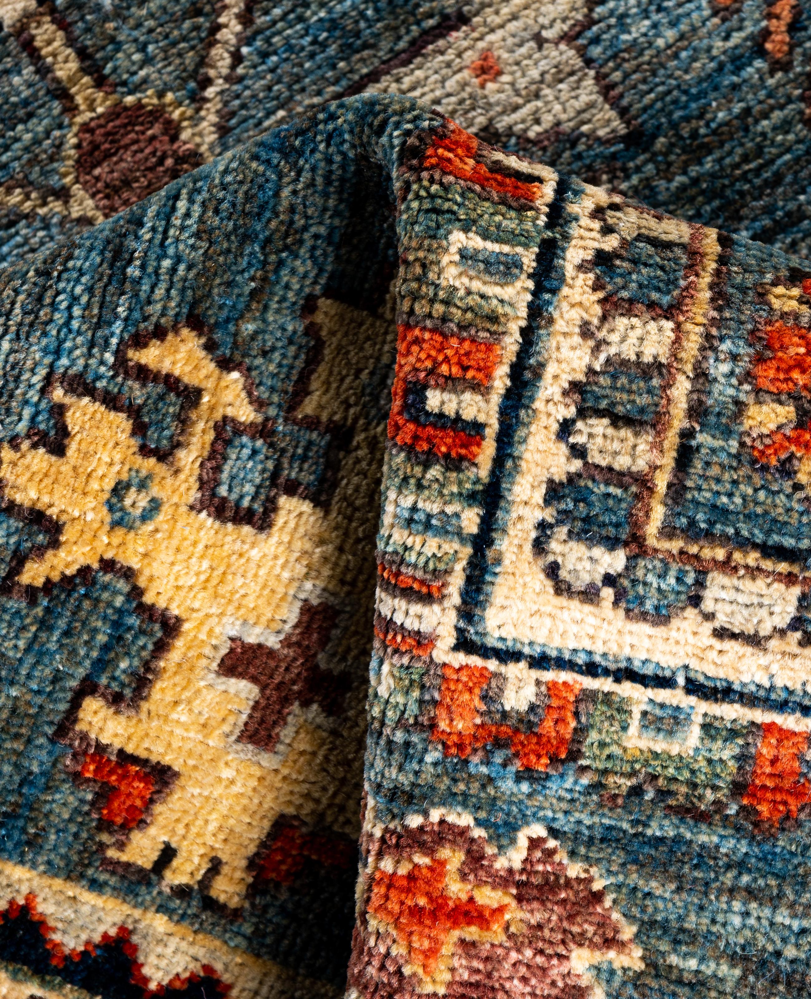 Traditional Tribal Serapi Wool Hand Knotted Blue Area Rug 2' 7