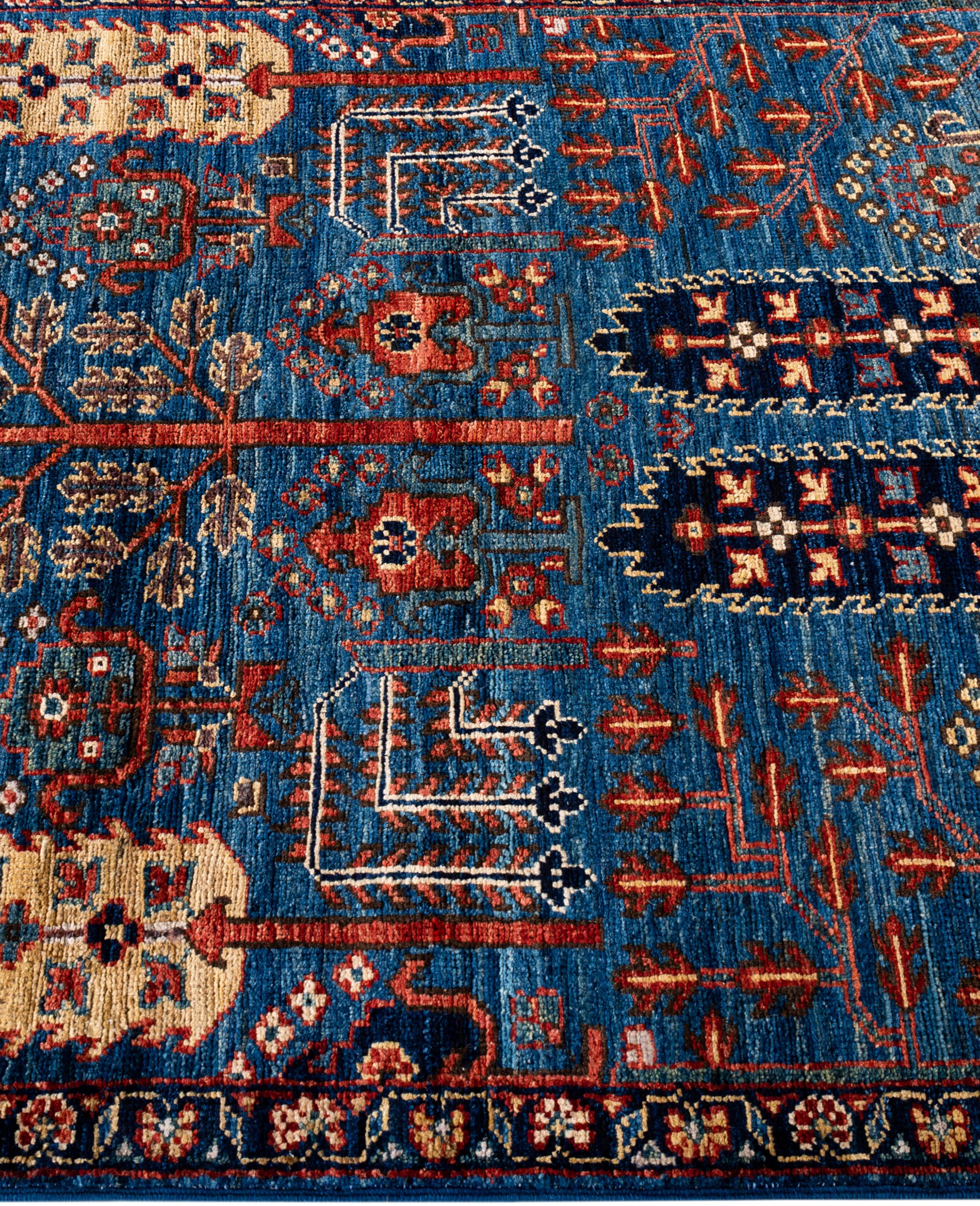 Hand-Knotted Traditional Tribal Serapi Wool Hand Knotted Blue Area Rug 2' 8