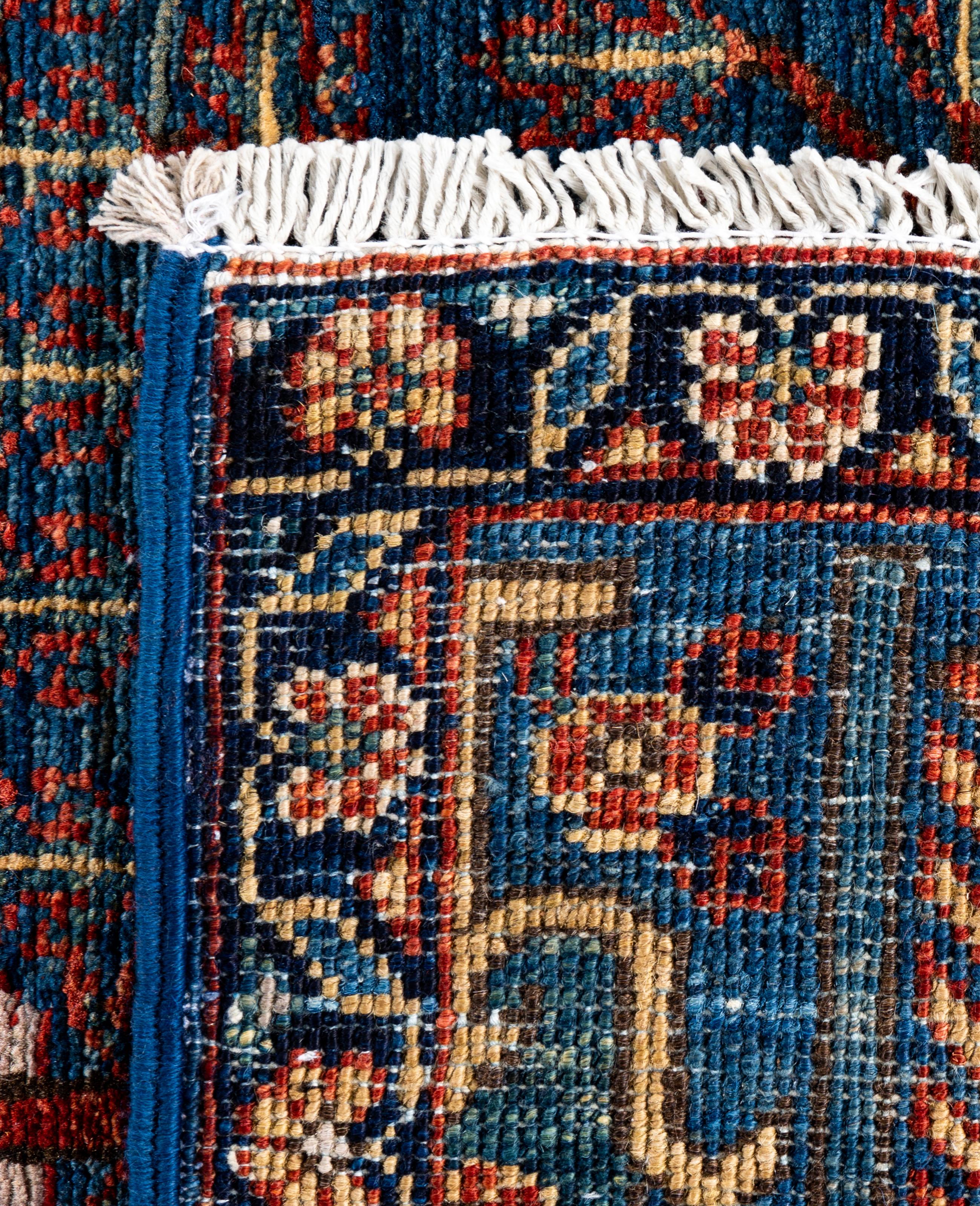 Traditional Tribal Serapi Wool Hand Knotted Blue Area Rug 2' 8