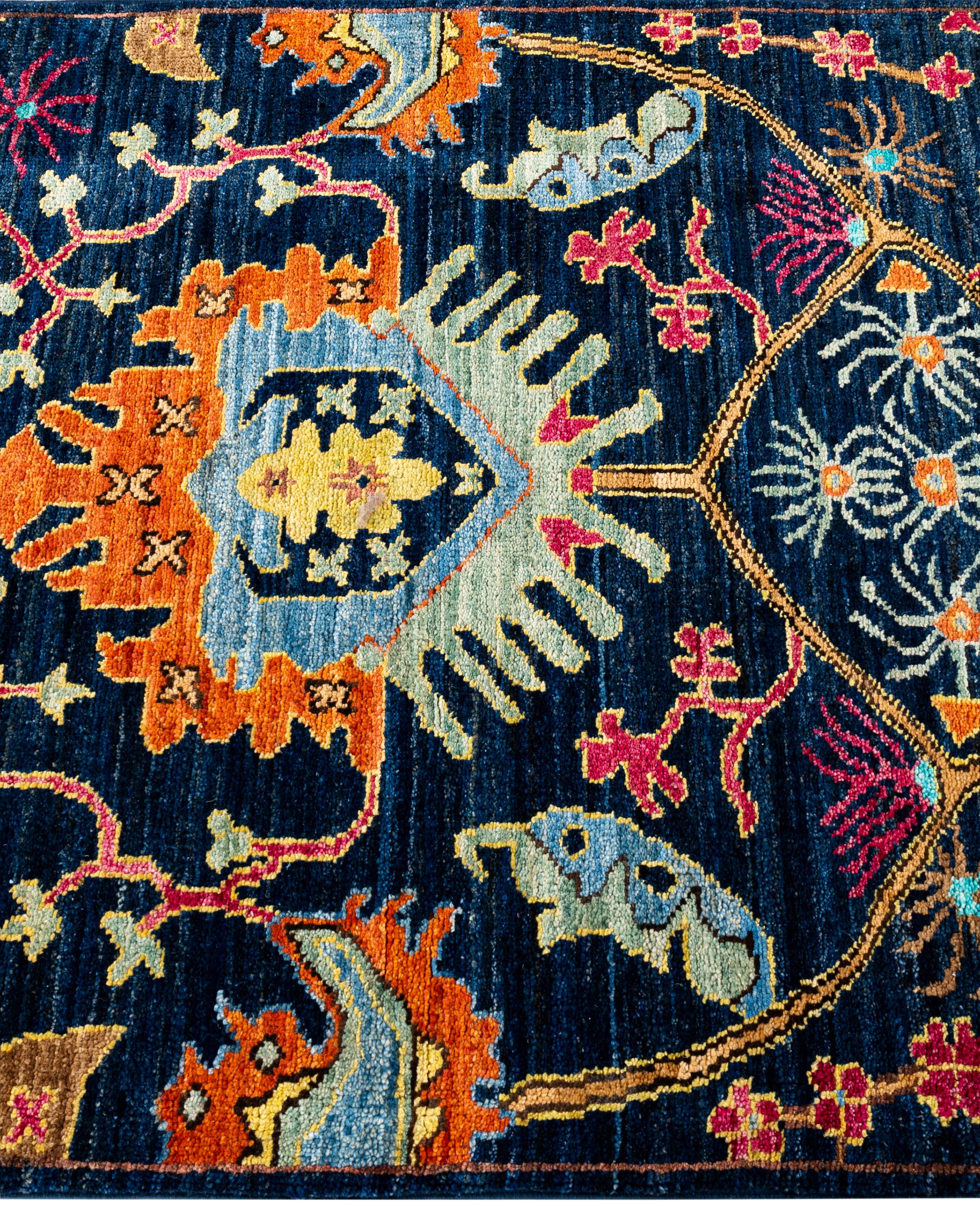 Noué à la main Tapis traditionnel tribal Serapi bleu noué à la main 2' 8