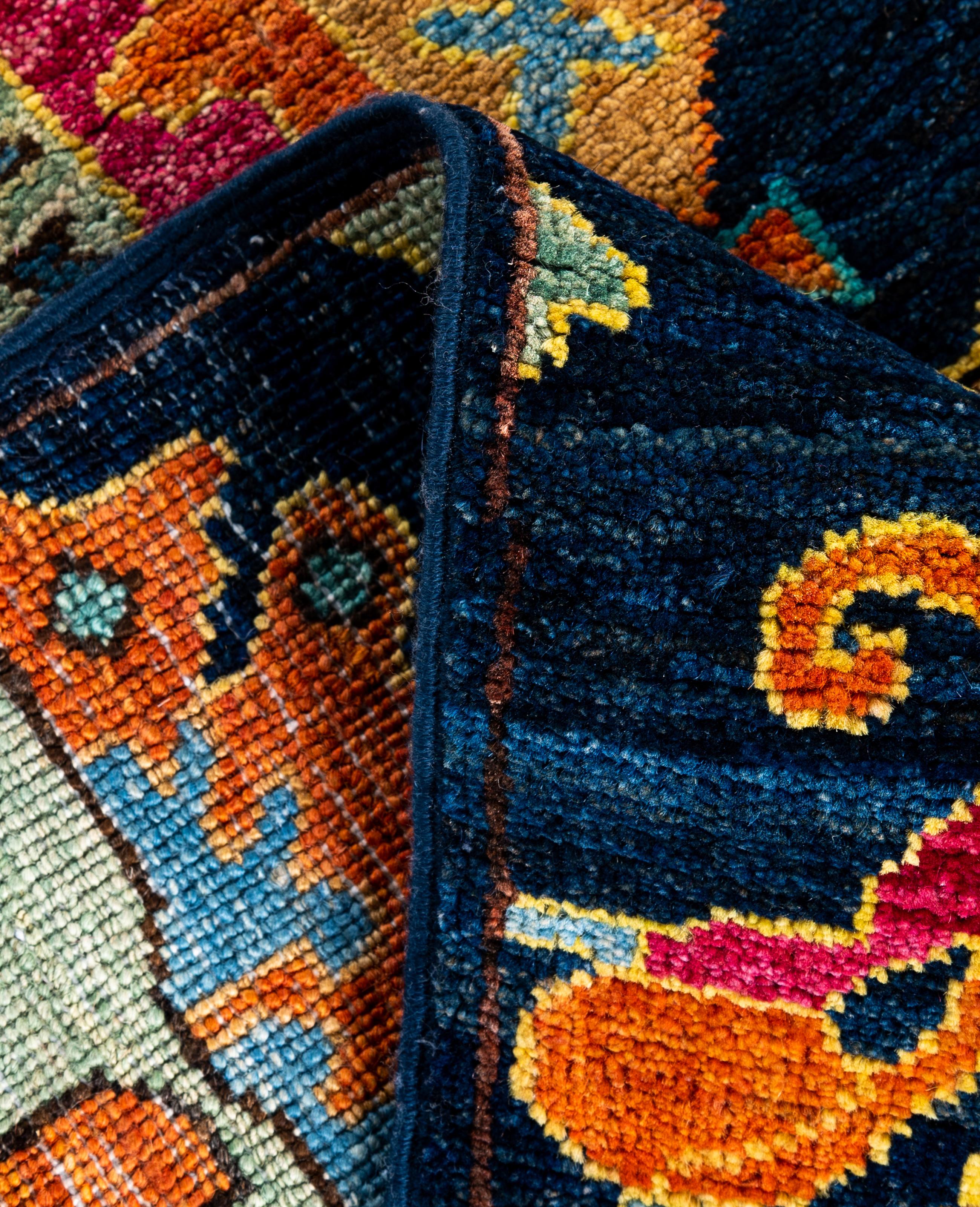 XXIe siècle et contemporain Tapis traditionnel tribal Serapi bleu noué à la main 2' 8