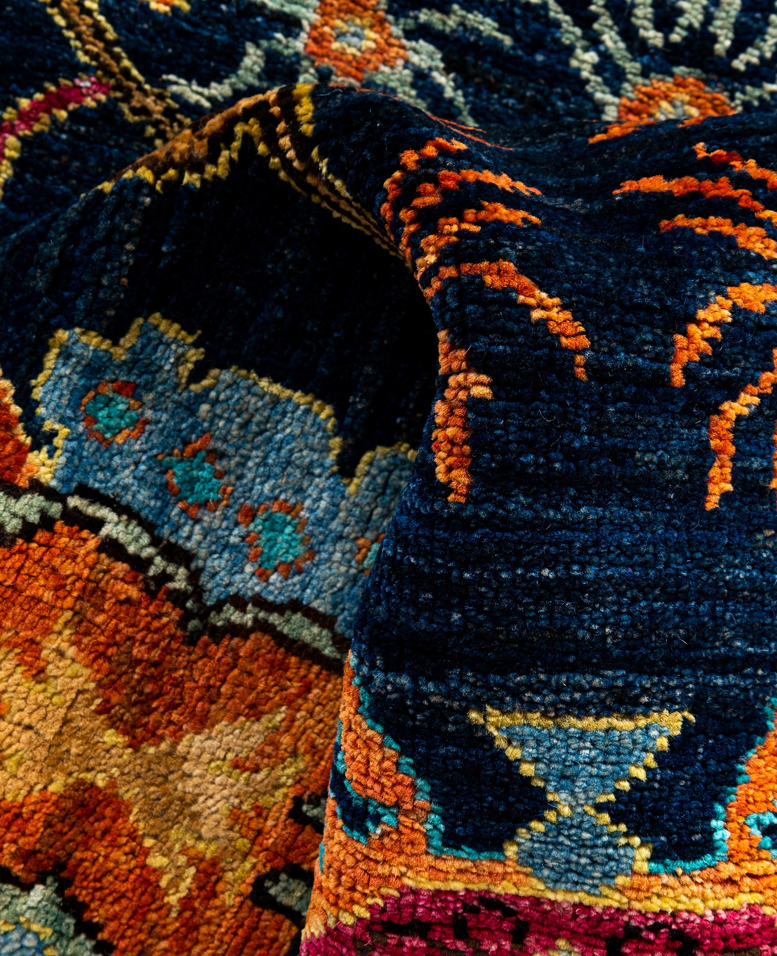 Laine Tapis traditionnel tribal Serapi bleu noué à la main 2' 8