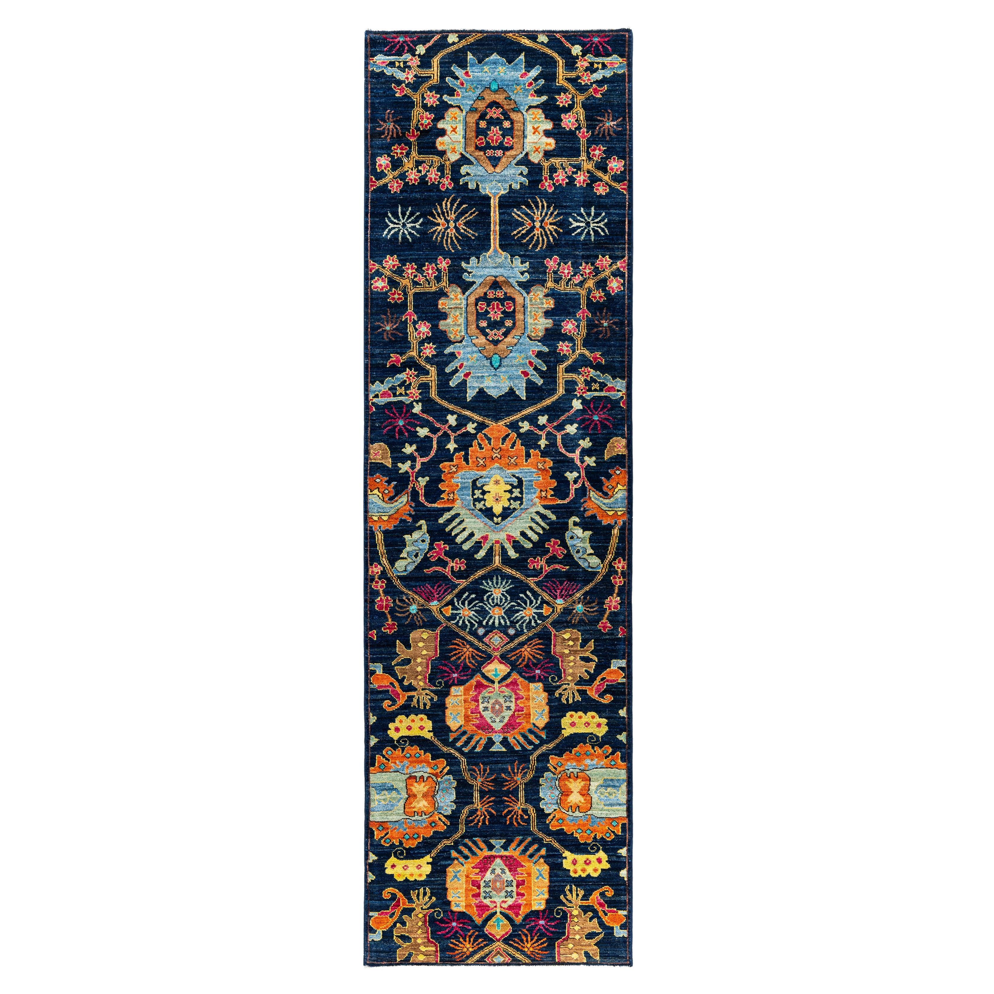 Traditional Tribal Serapi Wool Hand Knotted Blue Area Rug 2' 8" x 9' 9"