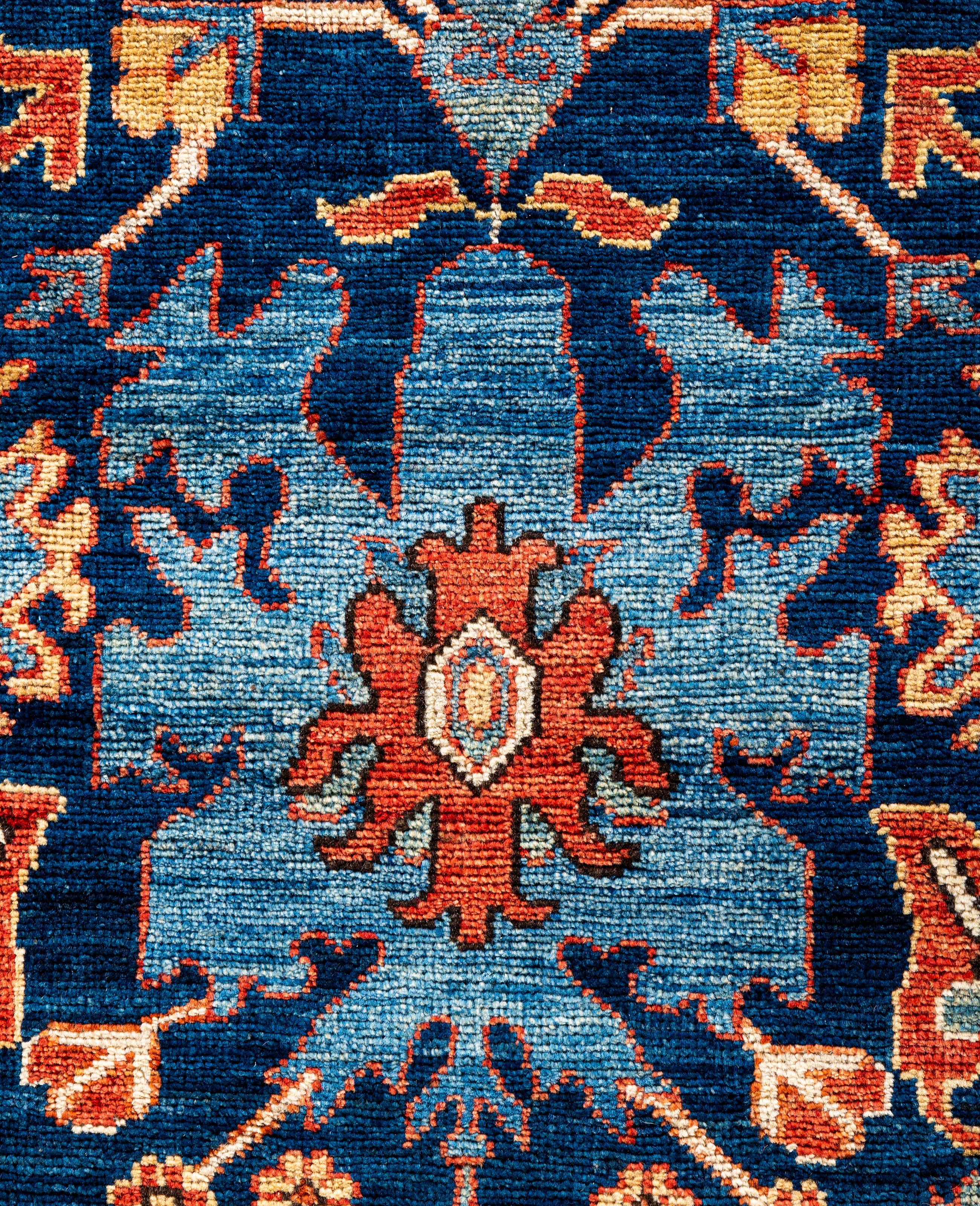 Pakistano Tappeto Tribale Serapi in lana annodato a mano di colore blu 2' 9