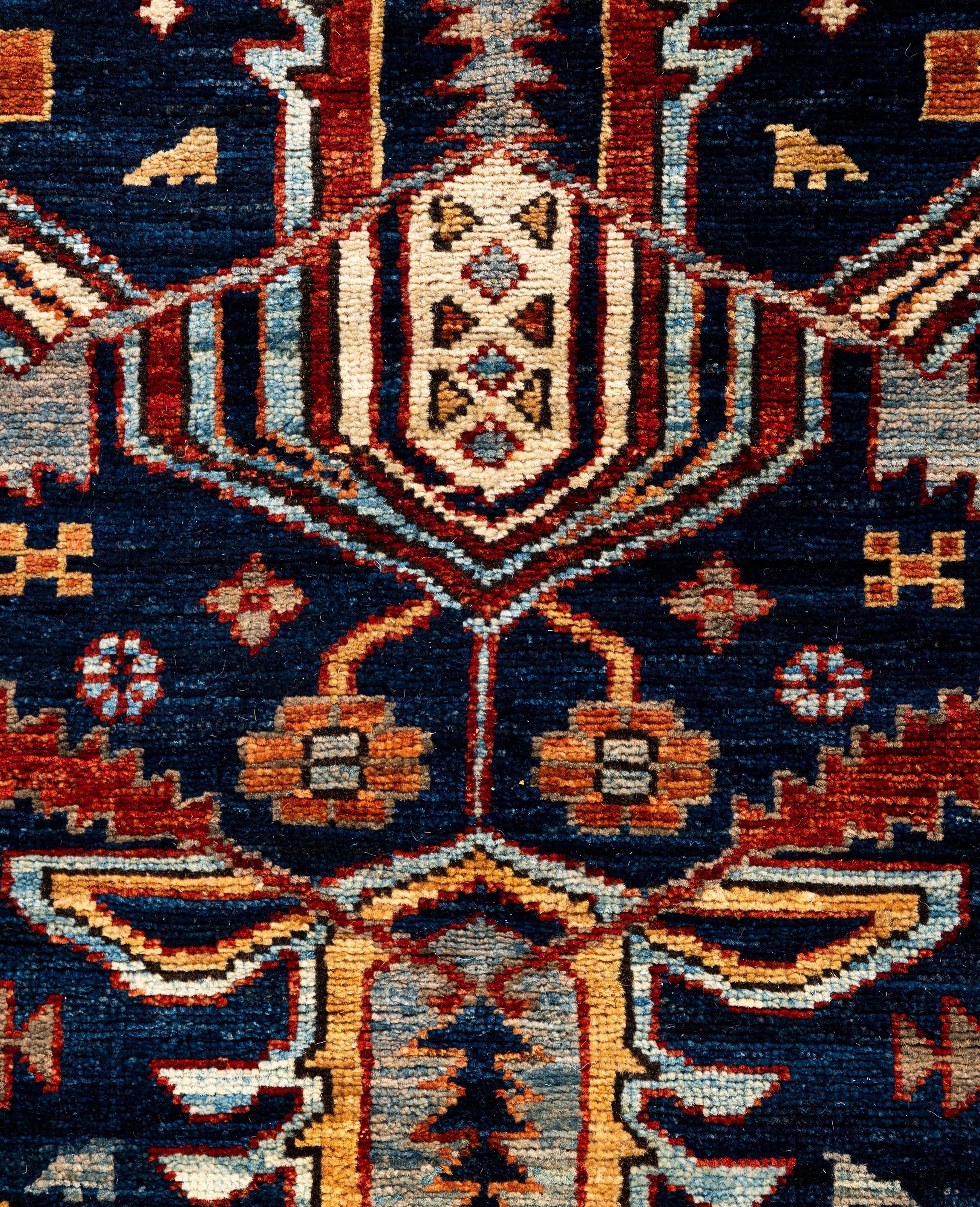 Pakistani Traditional Tribal Serapi Wool Hand Knotted Blue Area Rug 2' 9