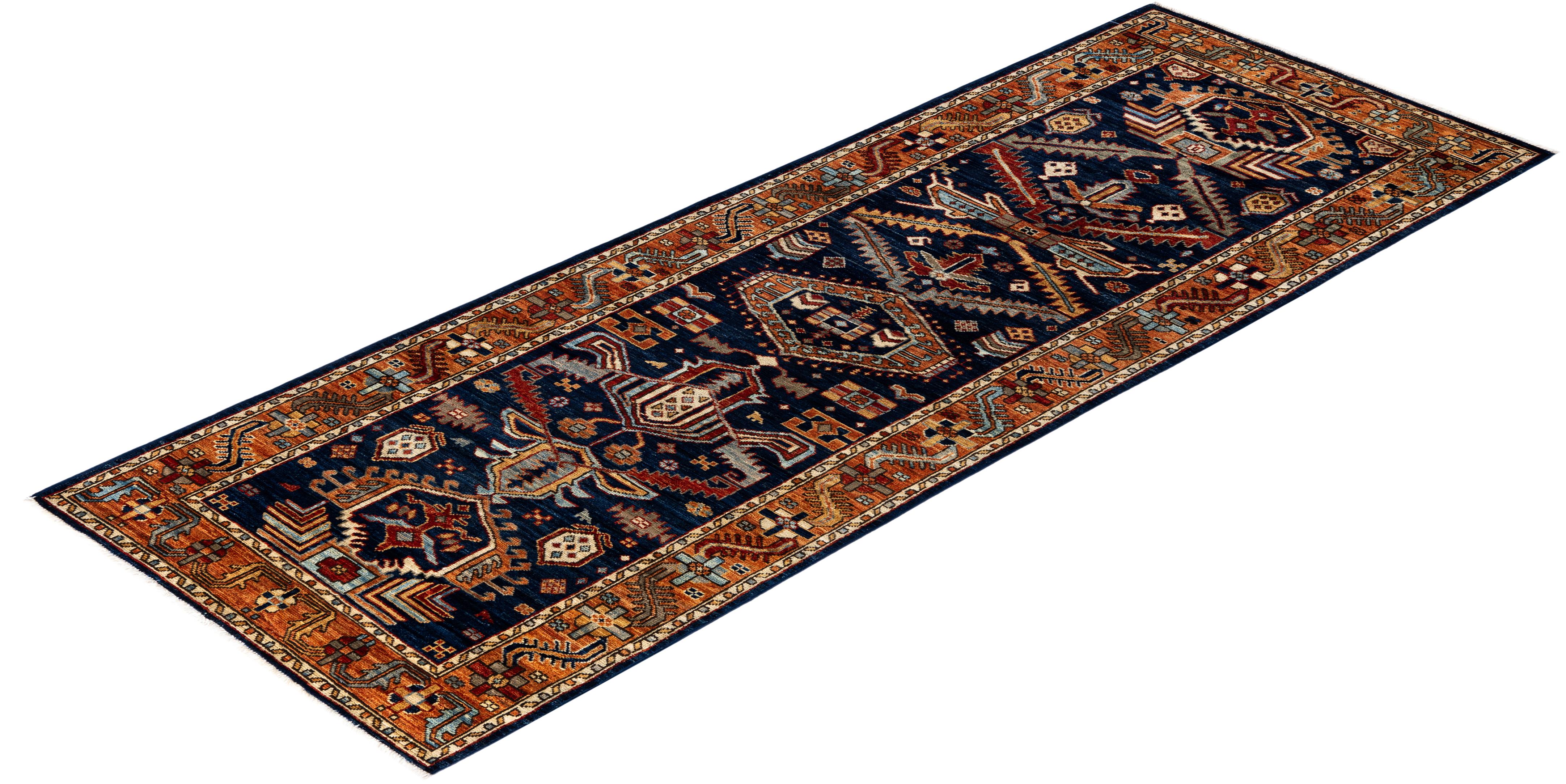Traditional Tribal Serapi Wool Hand Knotted Blue Area Rug 2' 9