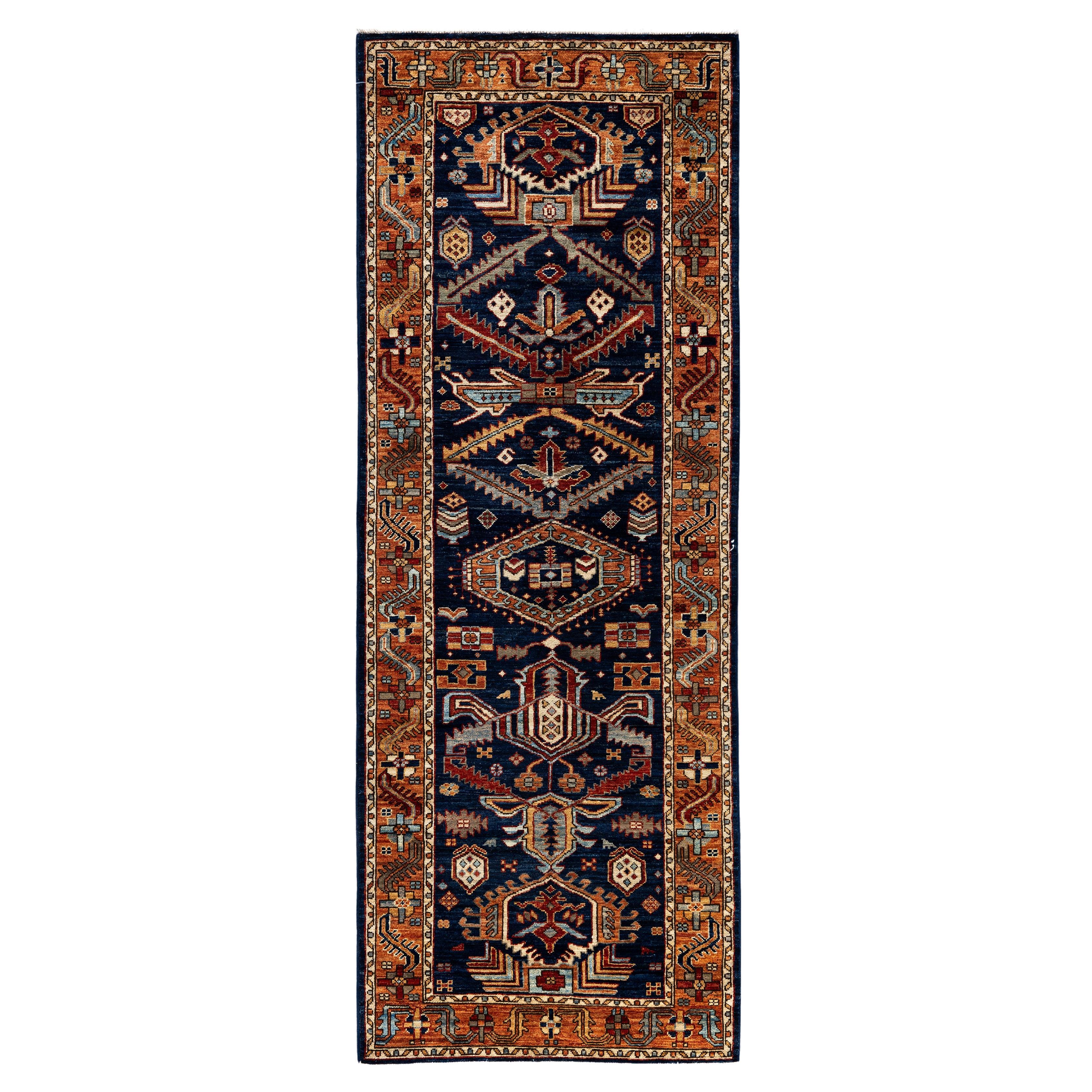 Traditional Tribal Serapi Wool Hand Knotted Blue Area Rug 2' 9" x 7' 10" For Sale