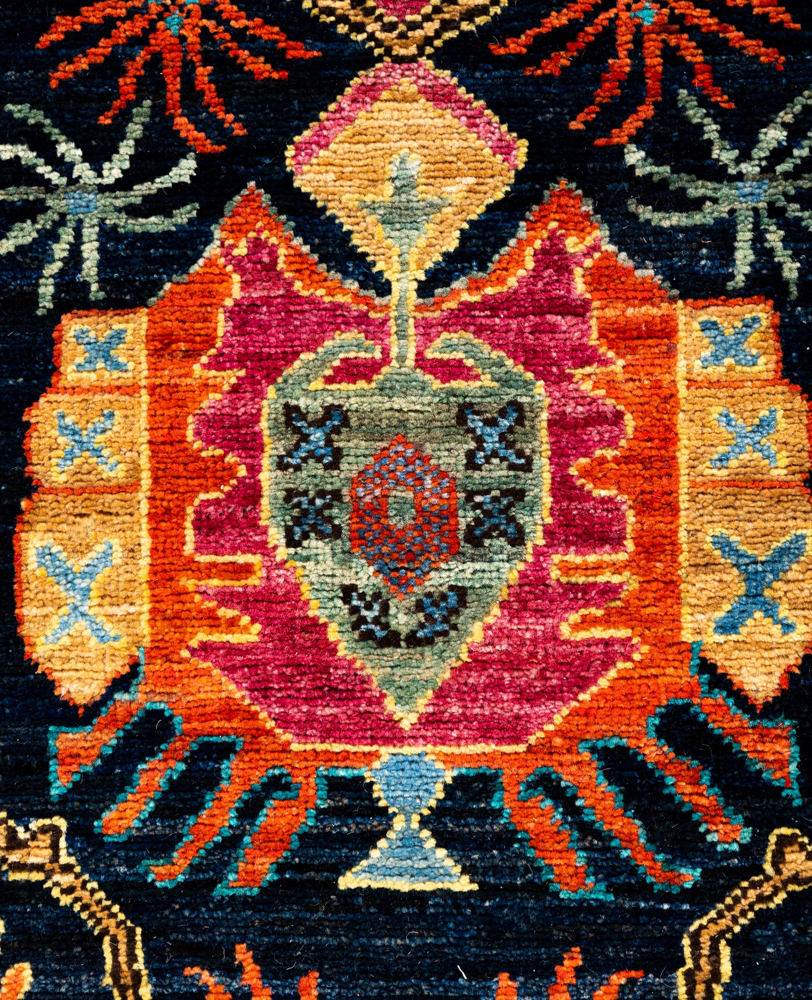 Pakistanais Tapis traditionnel tribal Serapi bleu noué à la main 2' 9