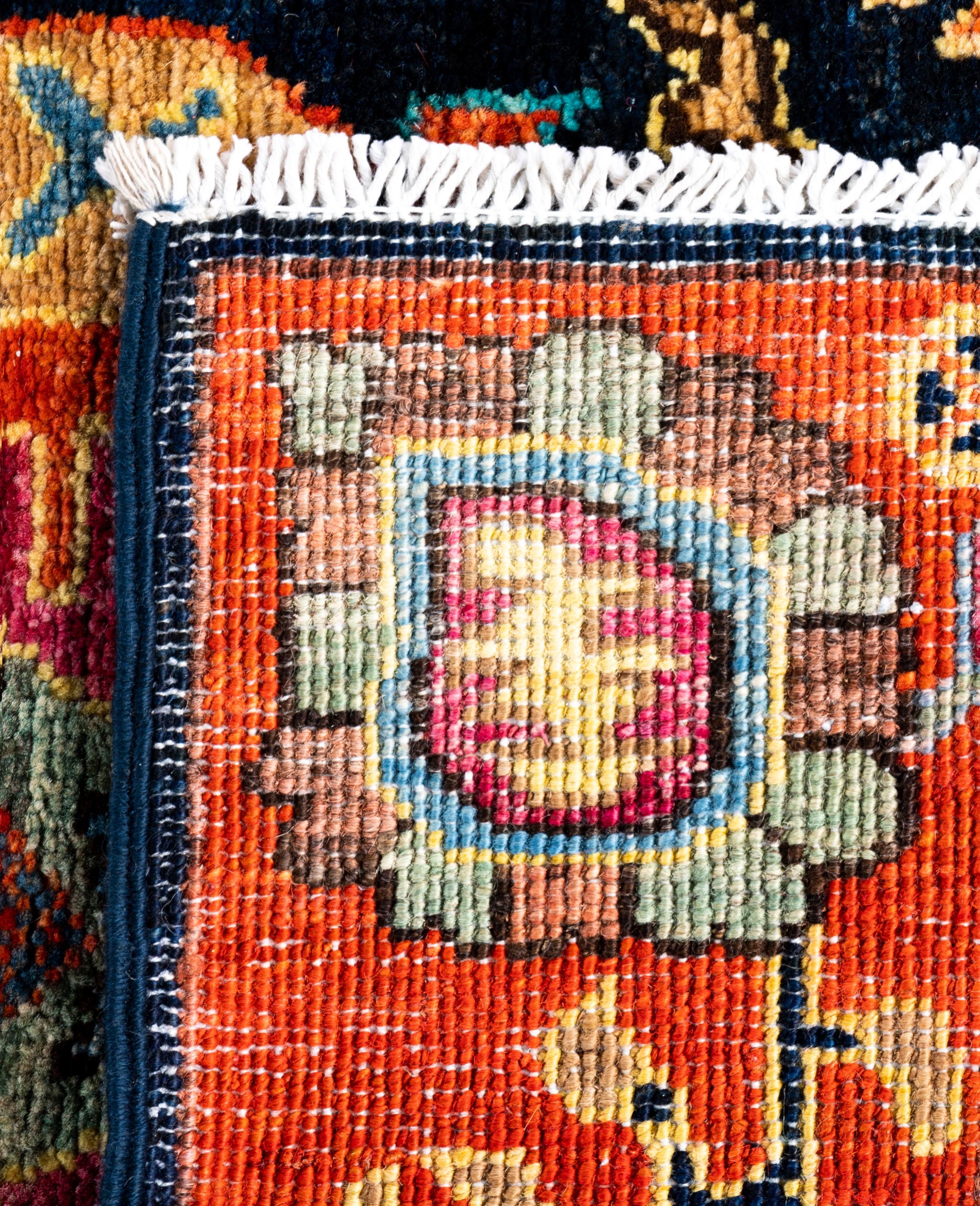 Tapis traditionnel tribal Serapi bleu noué à la main 2' 9