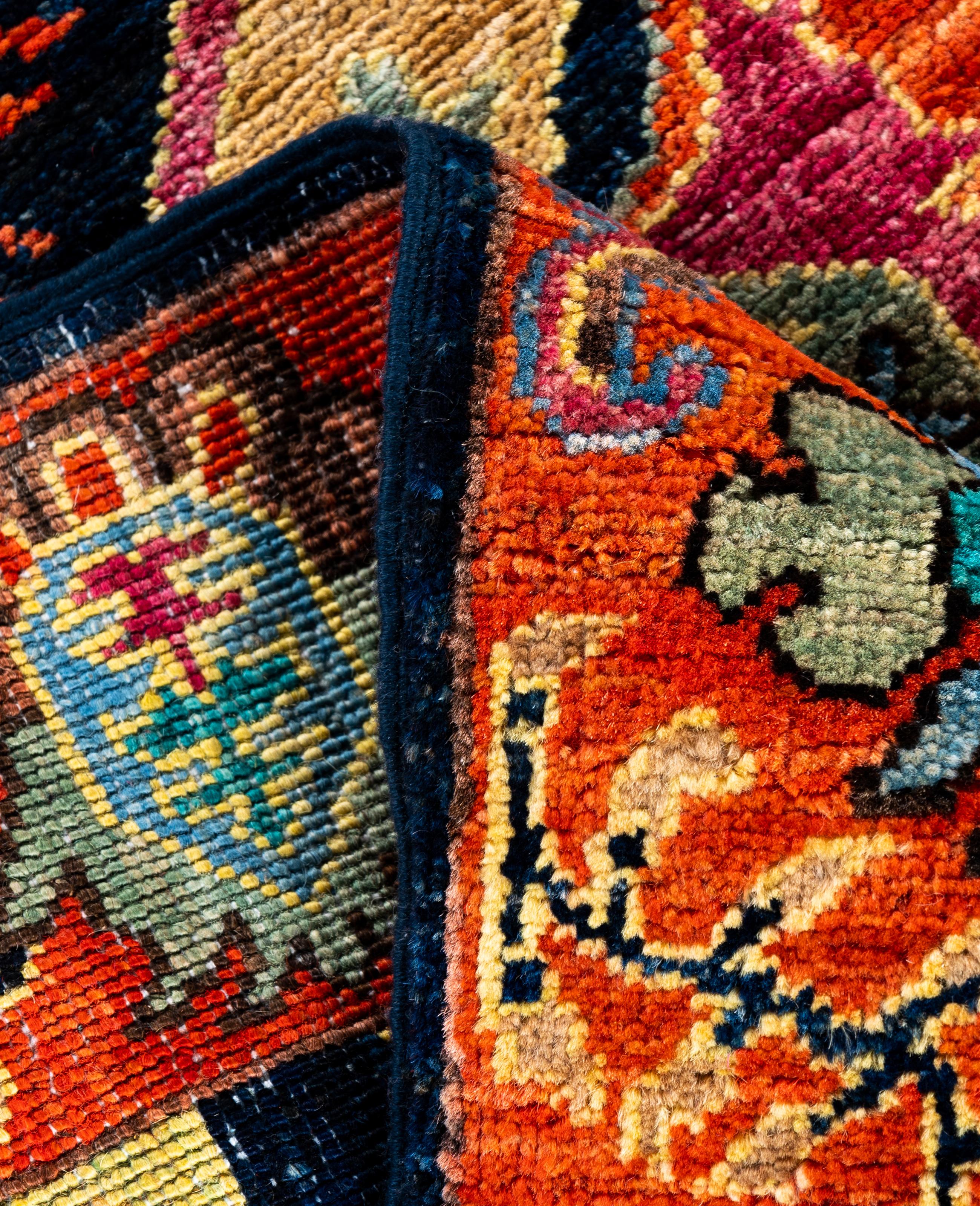 XXIe siècle et contemporain Tapis traditionnel tribal Serapi bleu noué à la main 2' 9