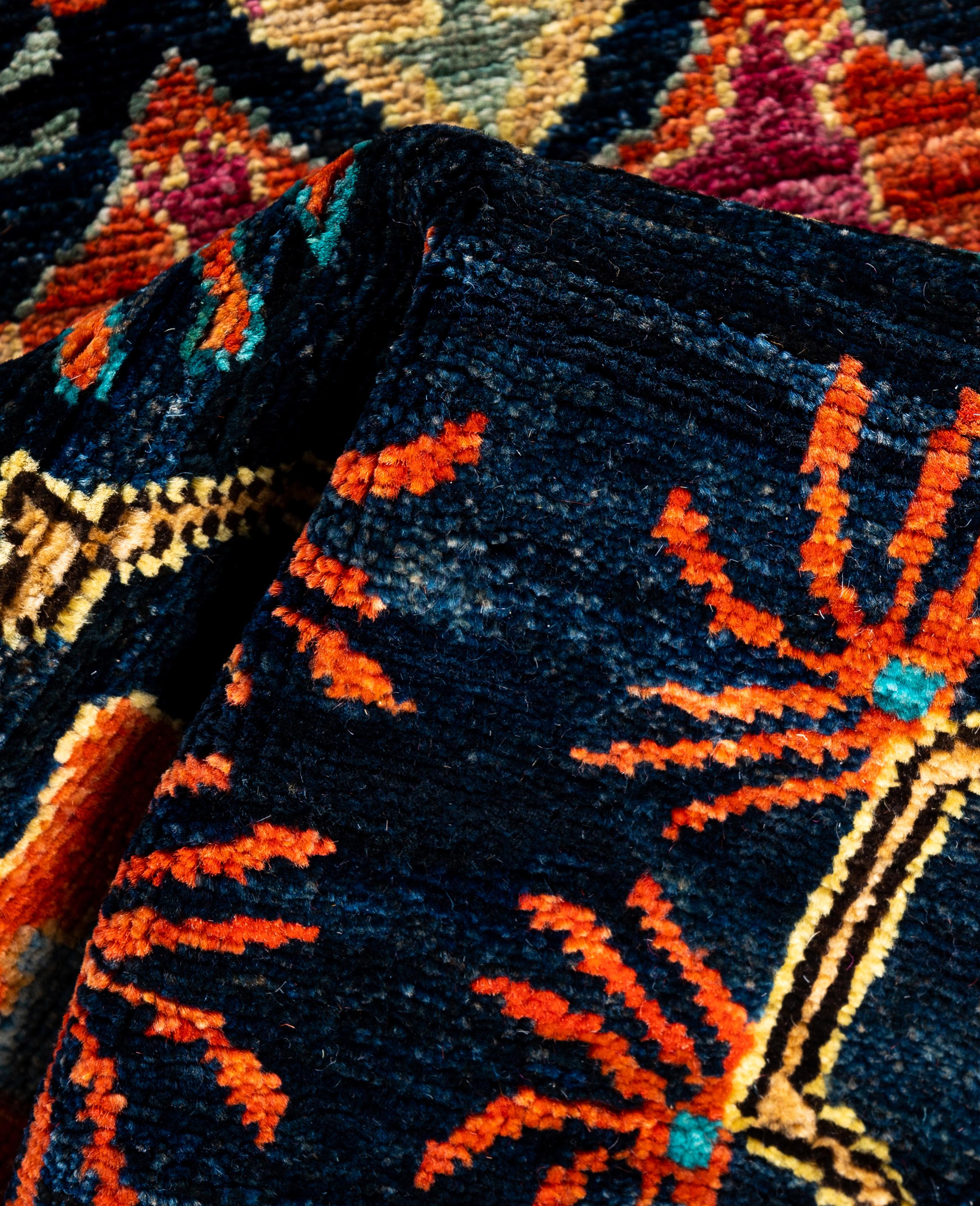 Laine Tapis traditionnel tribal Serapi bleu noué à la main 2' 9