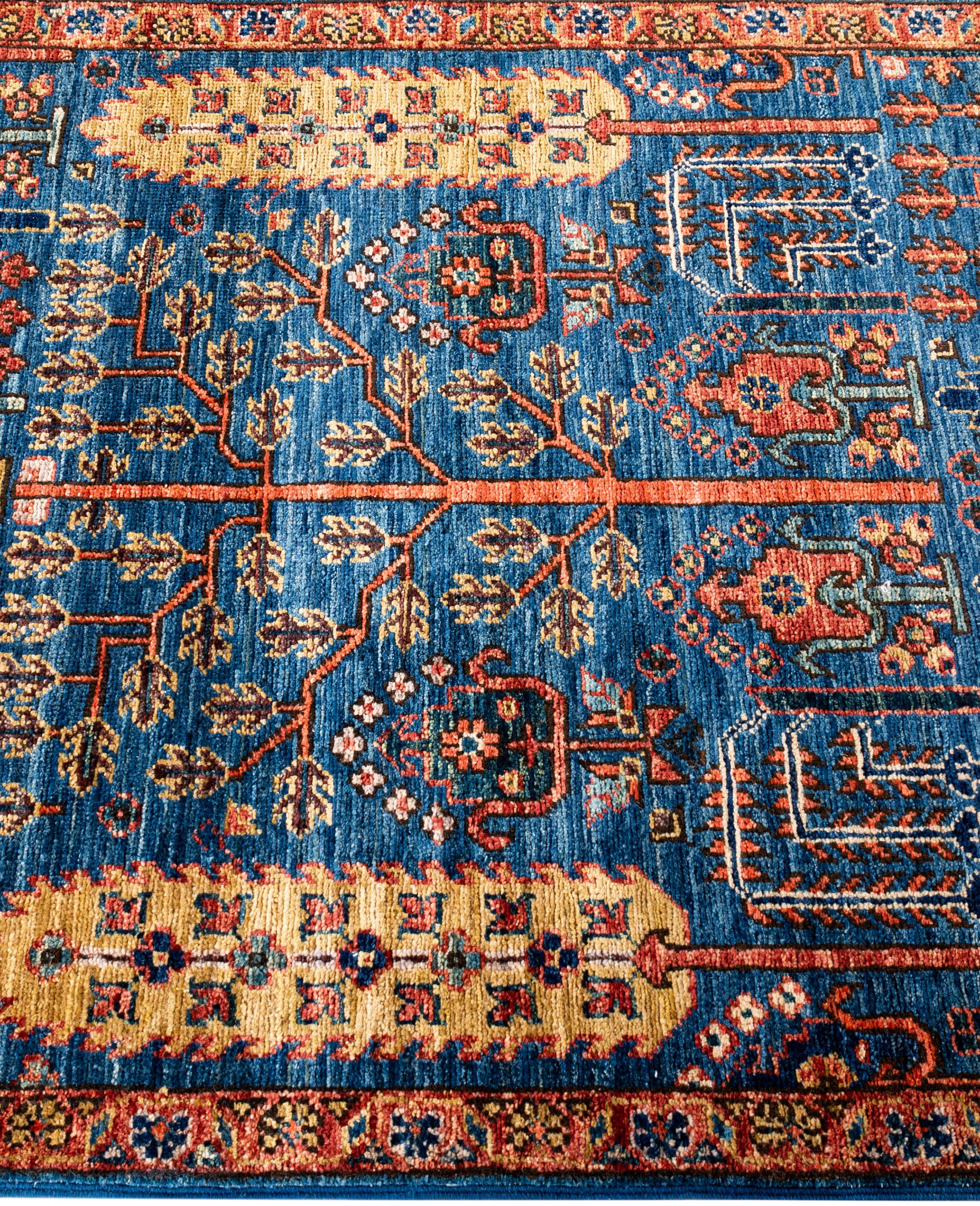 Hand-Knotted Traditional Tribal Serapi Wool Hand Knotted Blue Area Rug 2' 9