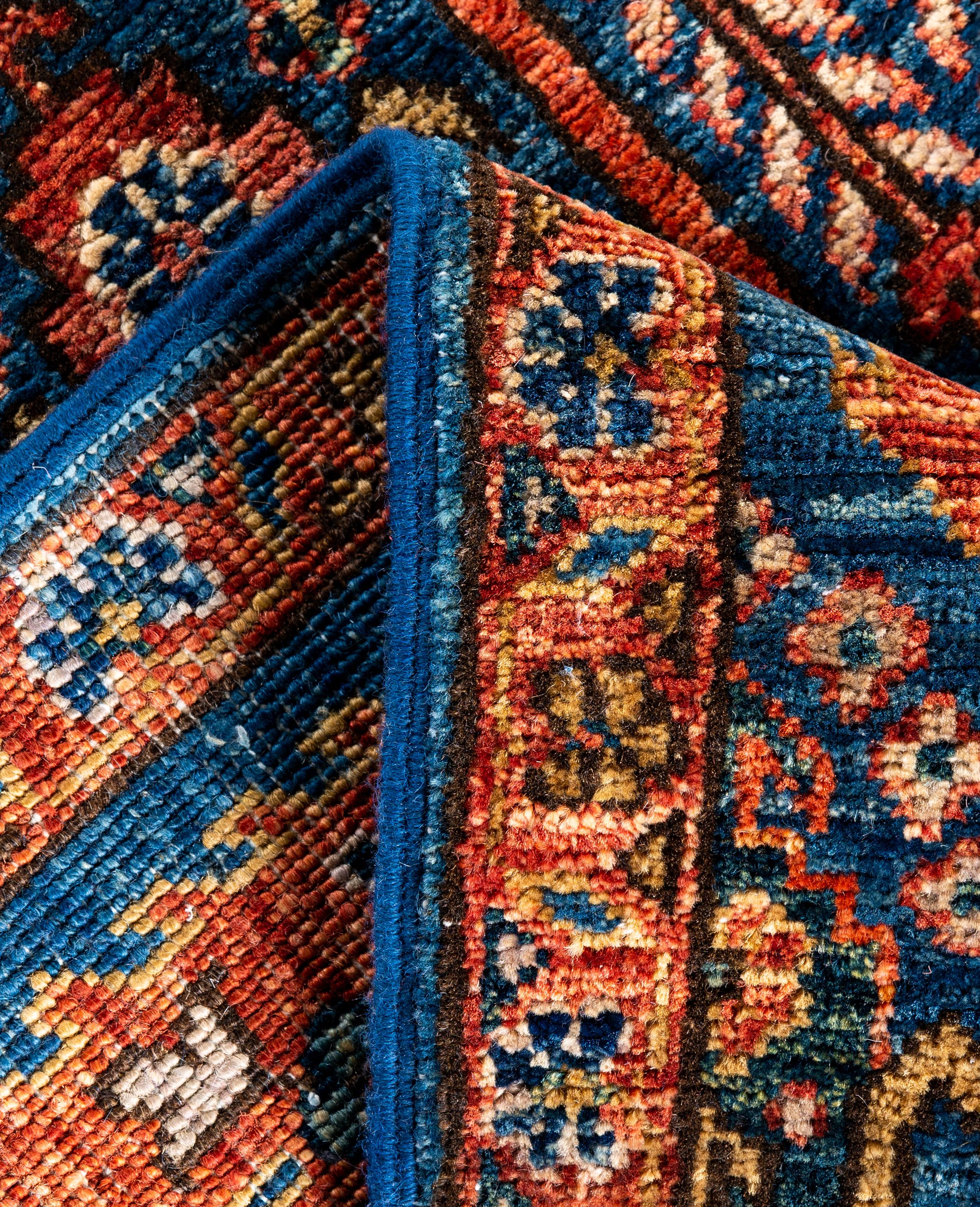 Contemporary Traditional Tribal Serapi Wool Hand Knotted Blue Area Rug 2' 9