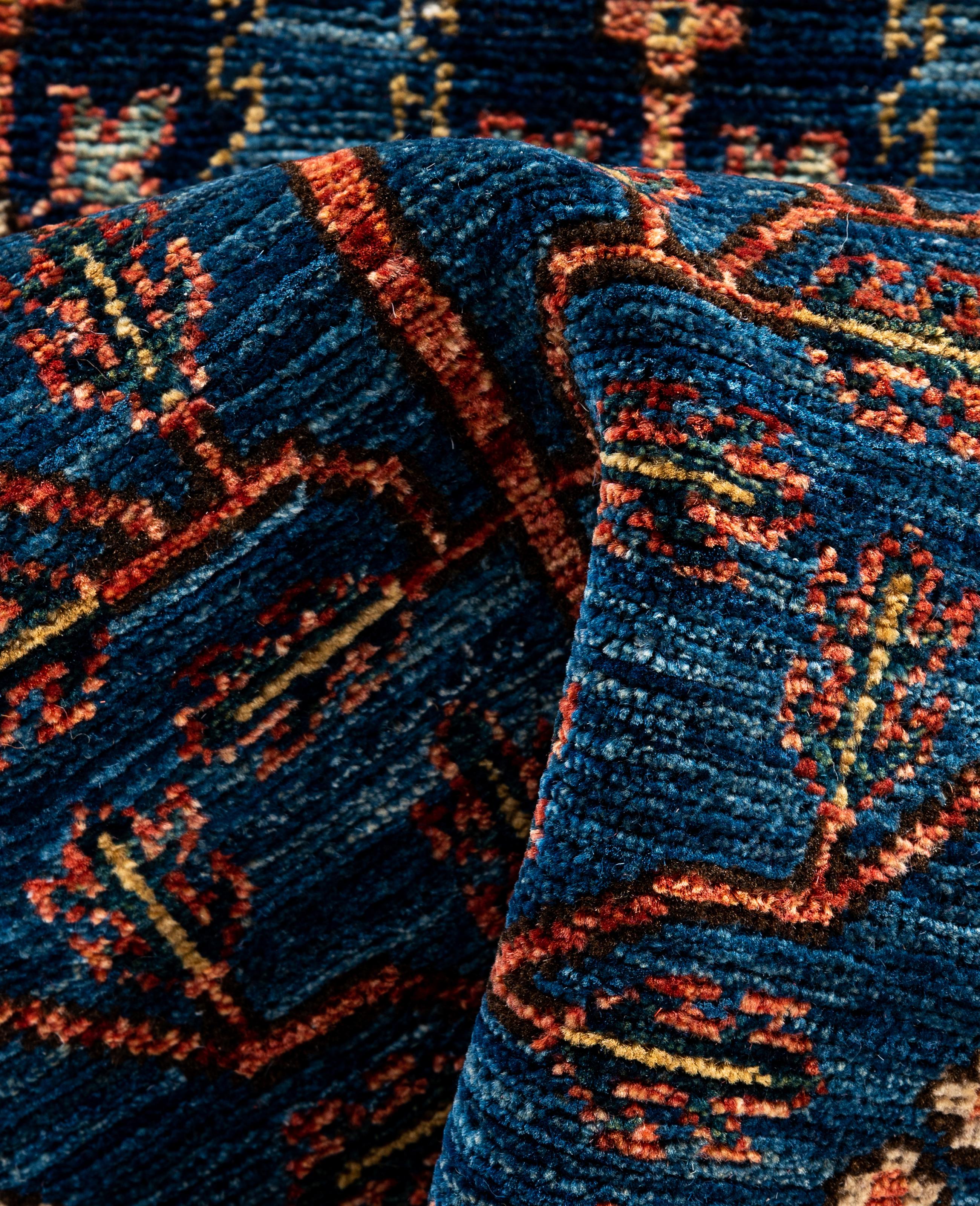 Traditional Tribal Serapi Wool Hand Knotted Blue Area Rug 2' 9