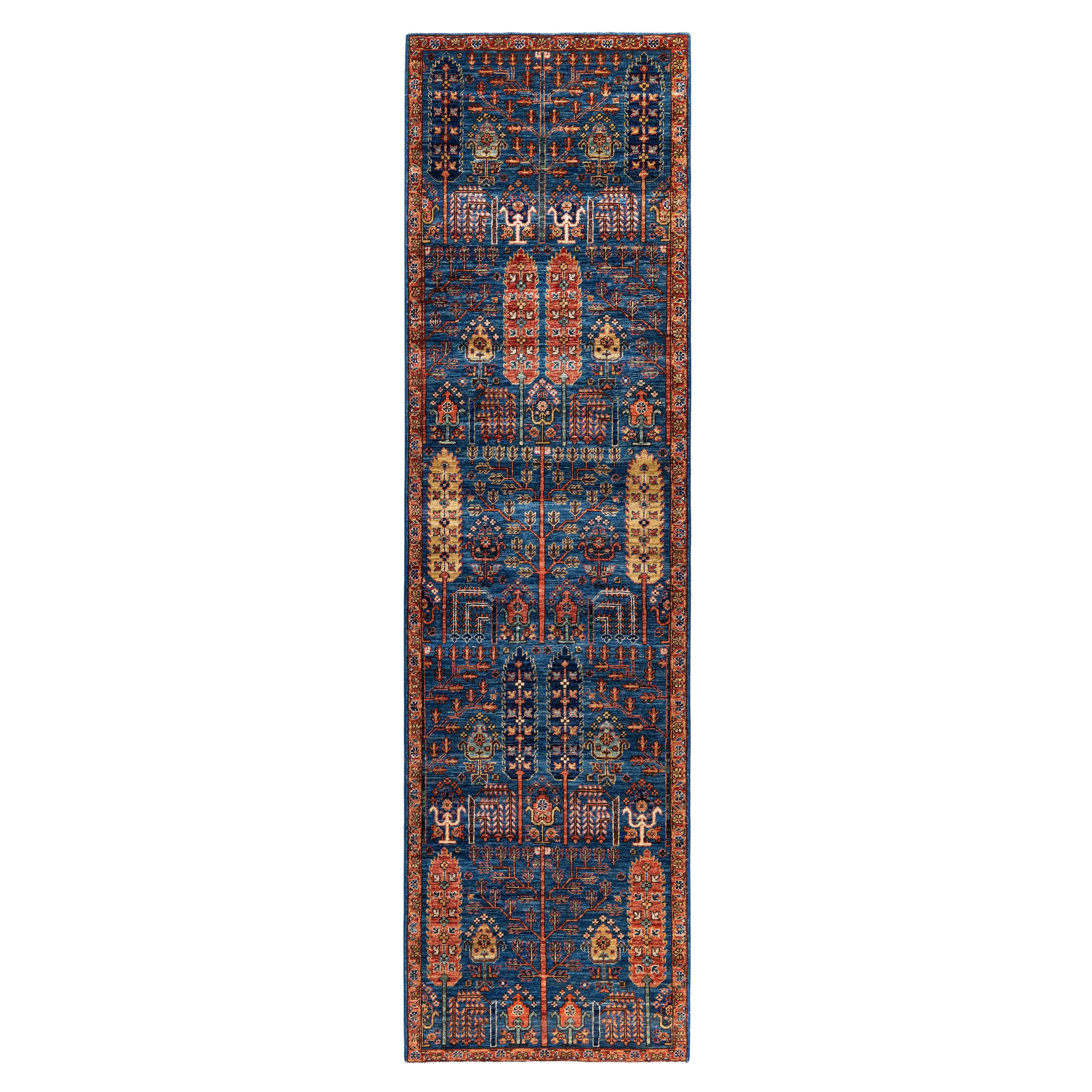 Traditional Tribal Serapi Wool Hand Knotted Blue Area Rug 2' 9" x 9' 10" For Sale