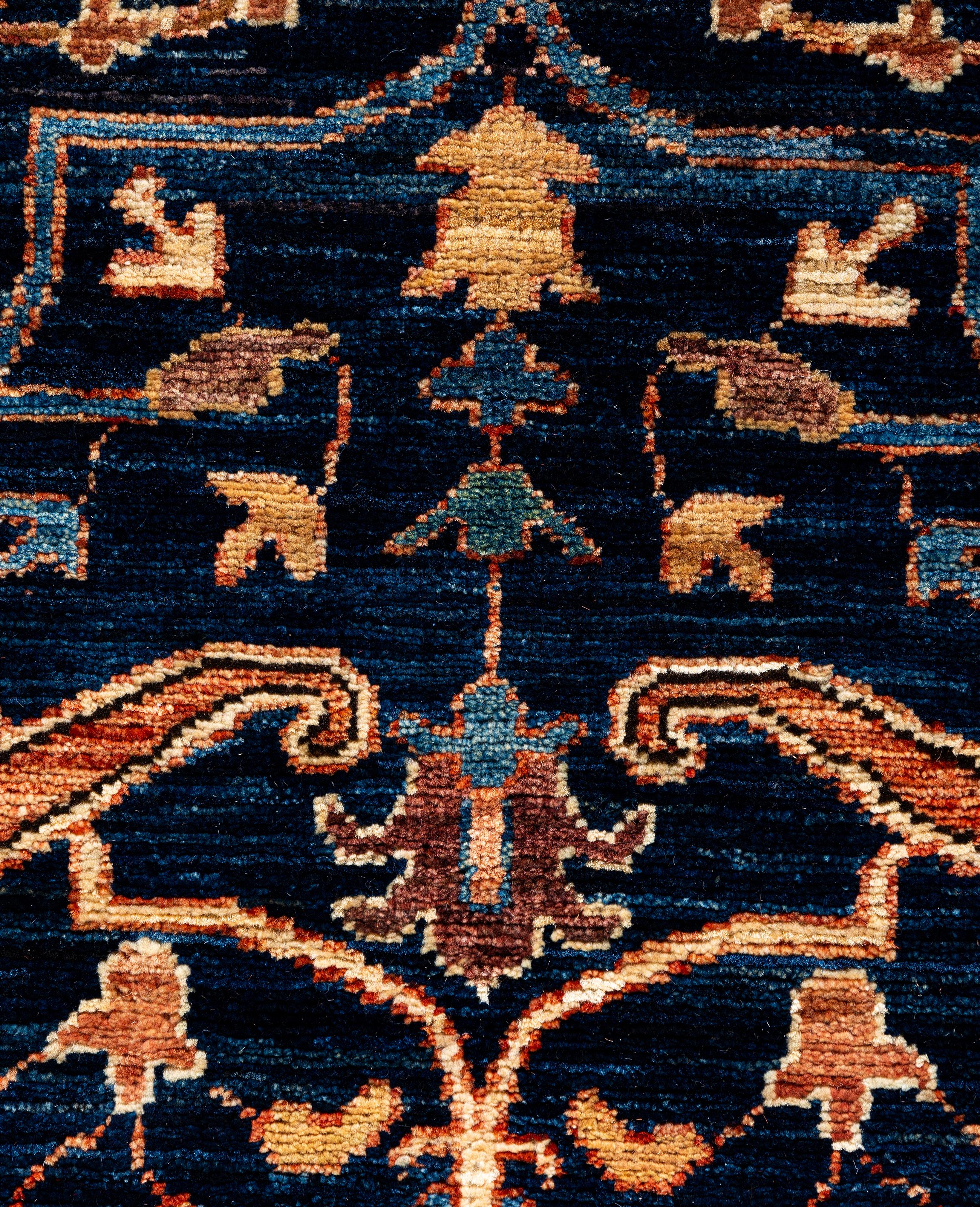 Pakistani Traditional Tribal Serapi Wool Hand Knotted Blue Area Rug 3' 1