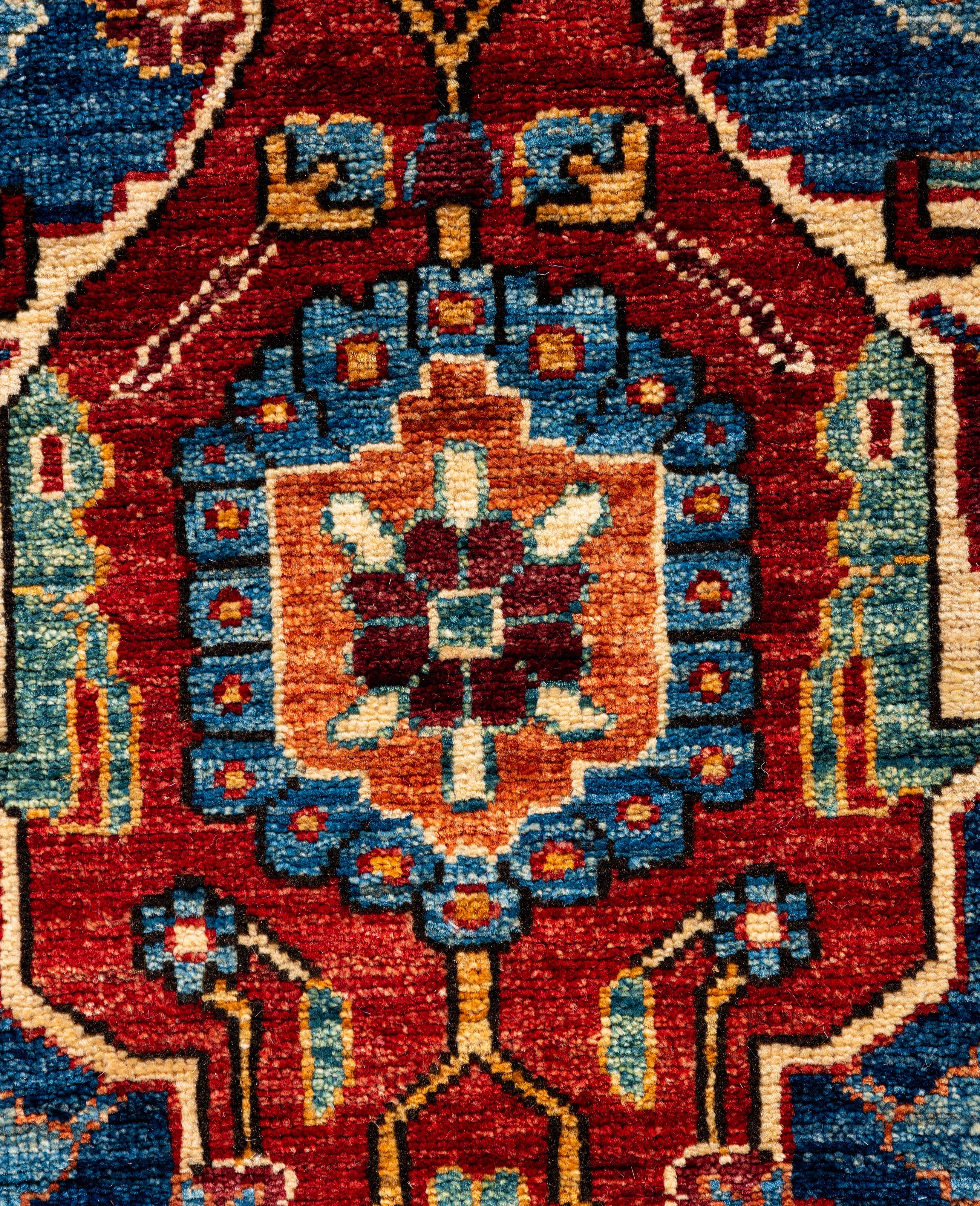 Pakistani Traditional Tribal Serapi Wool Hand Knotted Blue Area Rug 3' 1