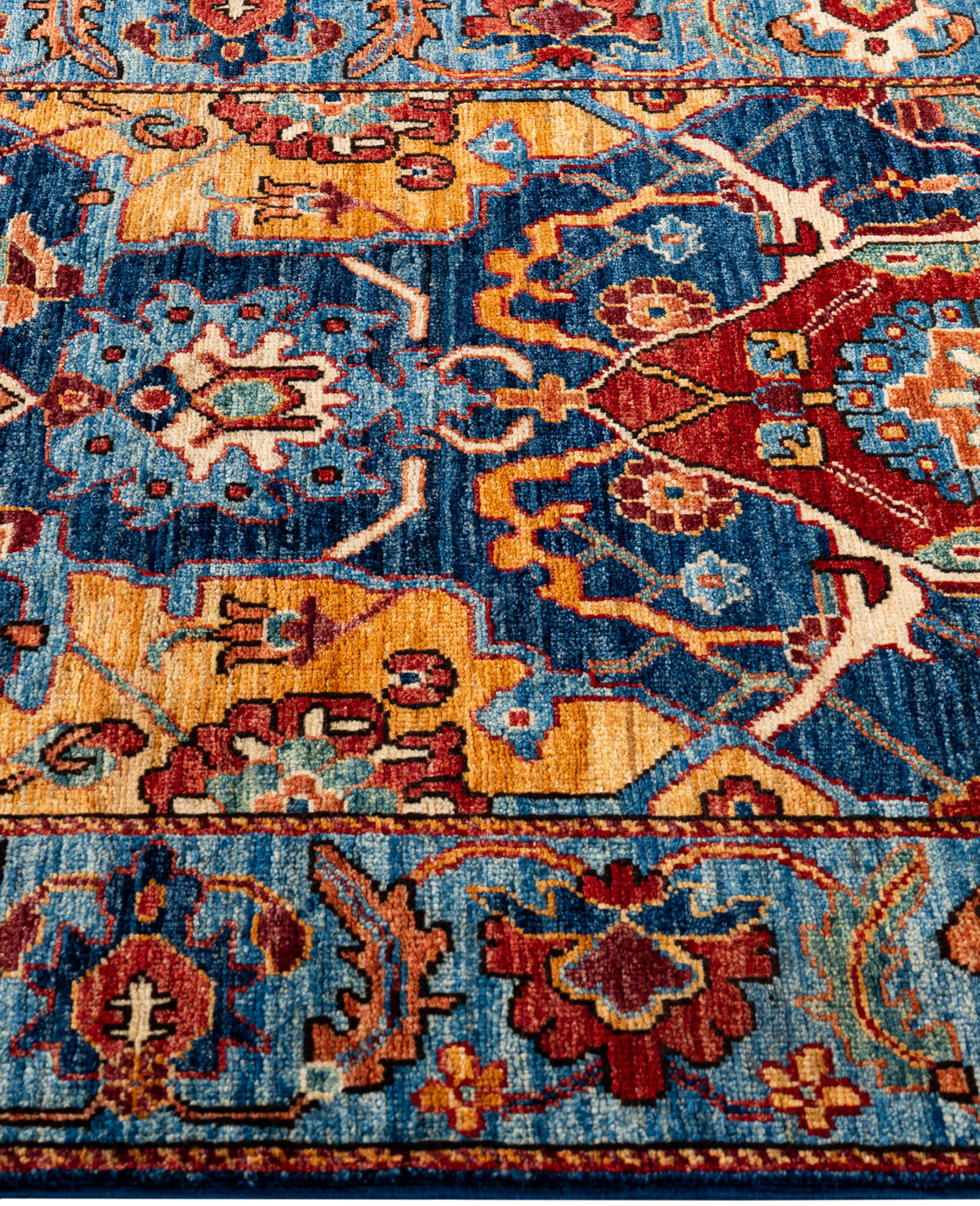 Hand-Knotted Traditional Tribal Serapi Wool Hand Knotted Blue Area Rug 3' 1