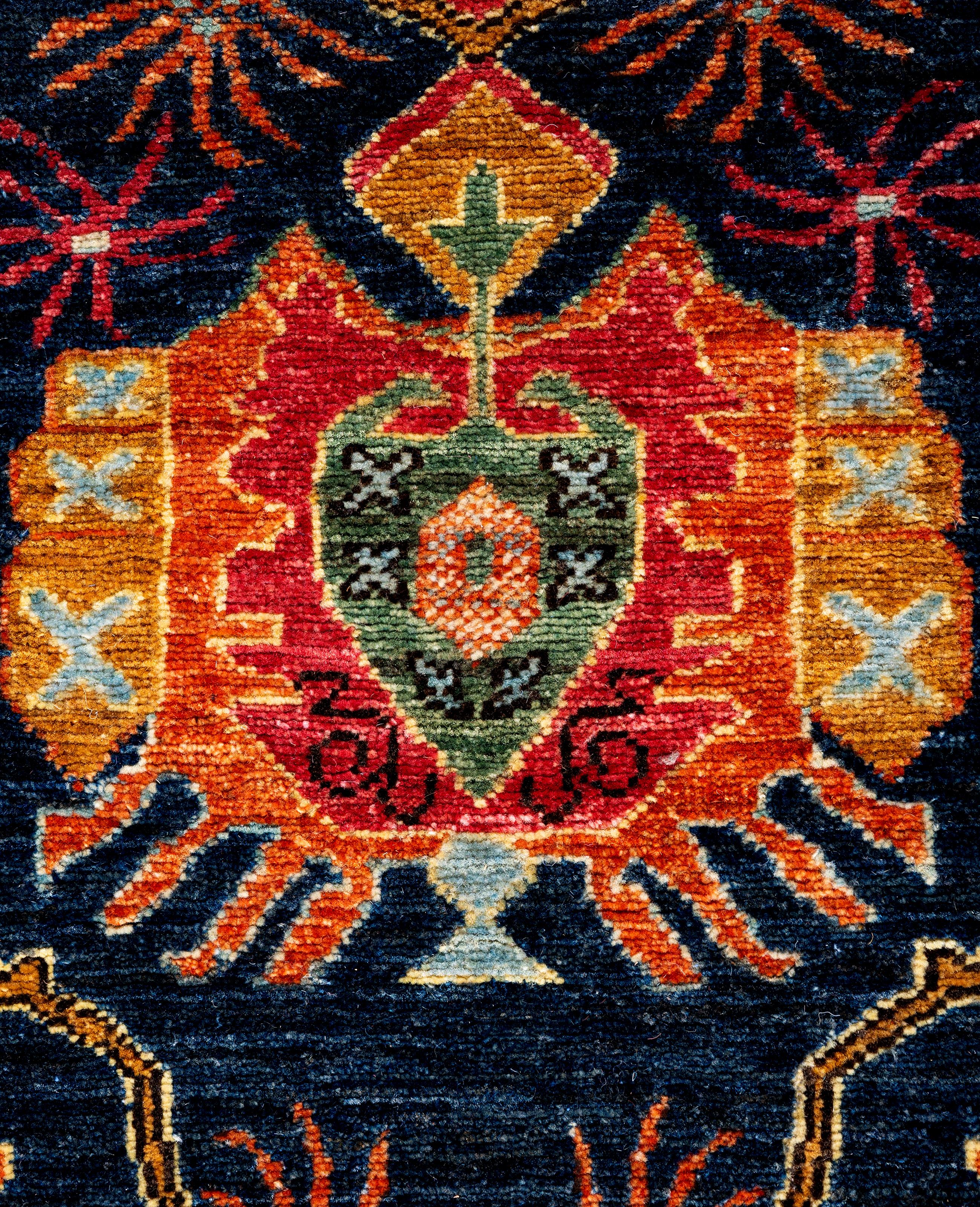 Traditioneller handgeknüpfter blauer Serapi-Wollteppich aus Stammeskunst 3' 2