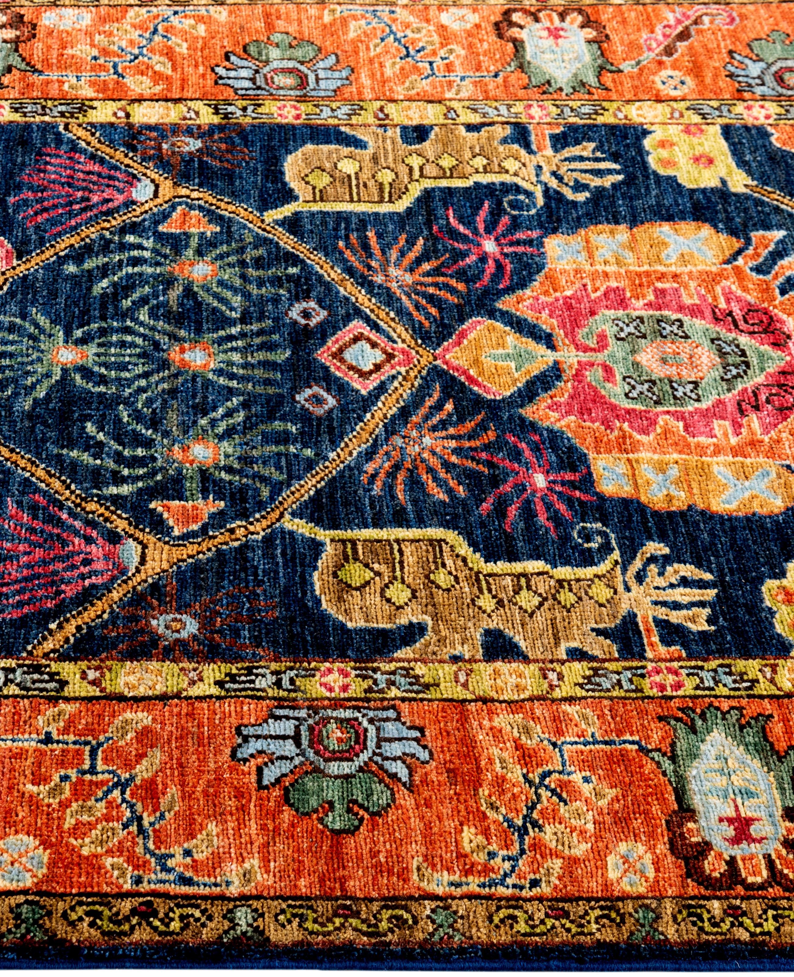 Traditioneller handgeknüpfter blauer Serapi-Wollteppich aus Stammeskunst 3' 2