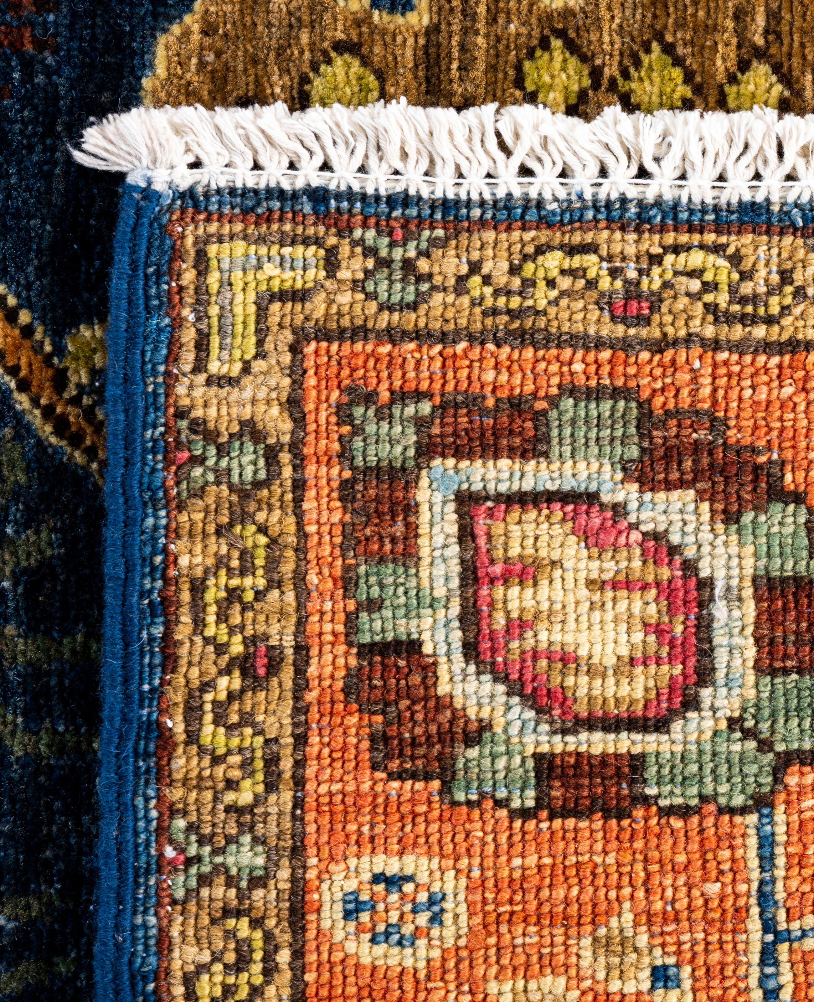 Traditioneller handgeknüpfter blauer Serapi-Wollteppich aus Stammeskunst 3' 2