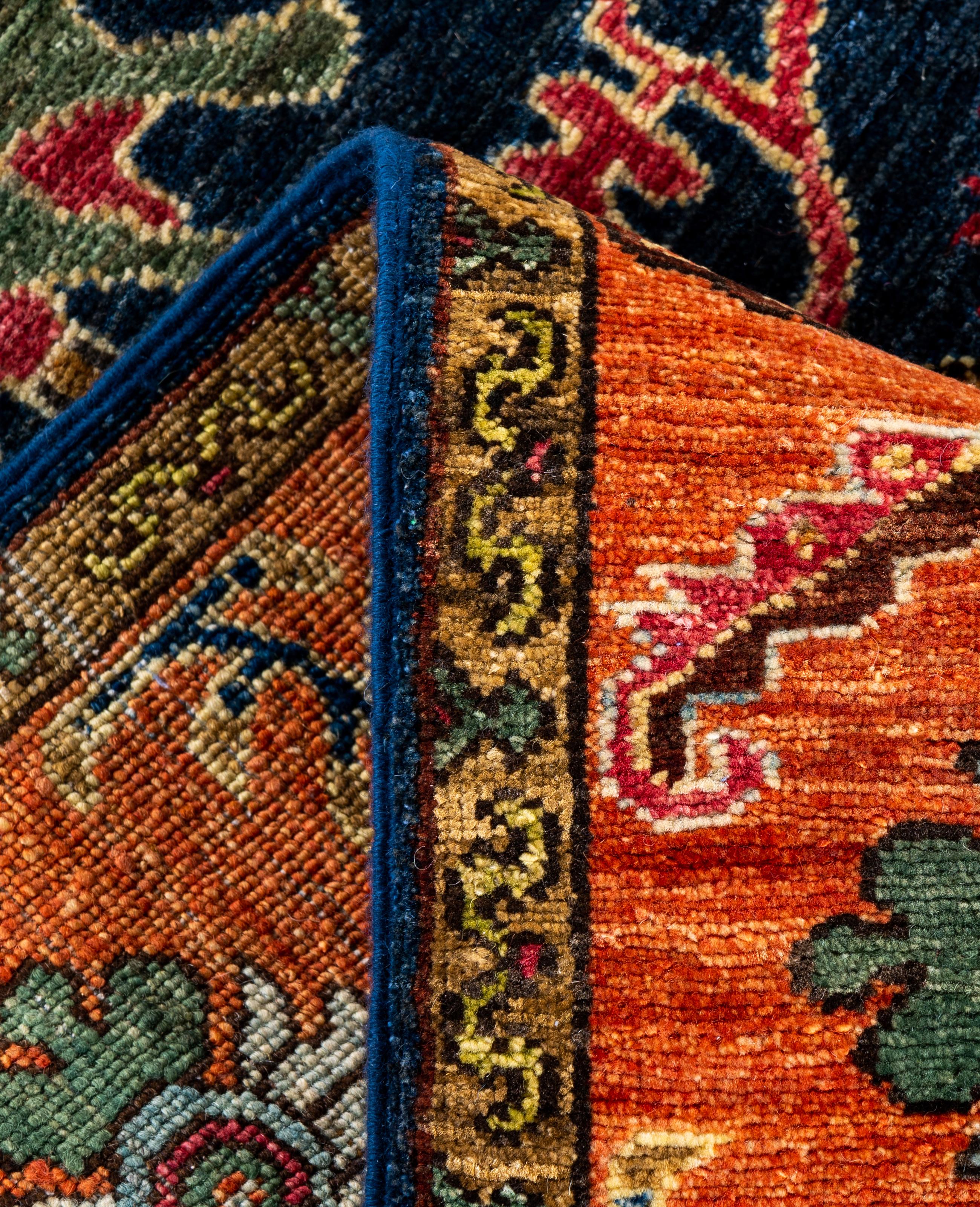 Traditioneller handgeknüpfter blauer Serapi-Wollteppich aus Stammeskunst 3' 2