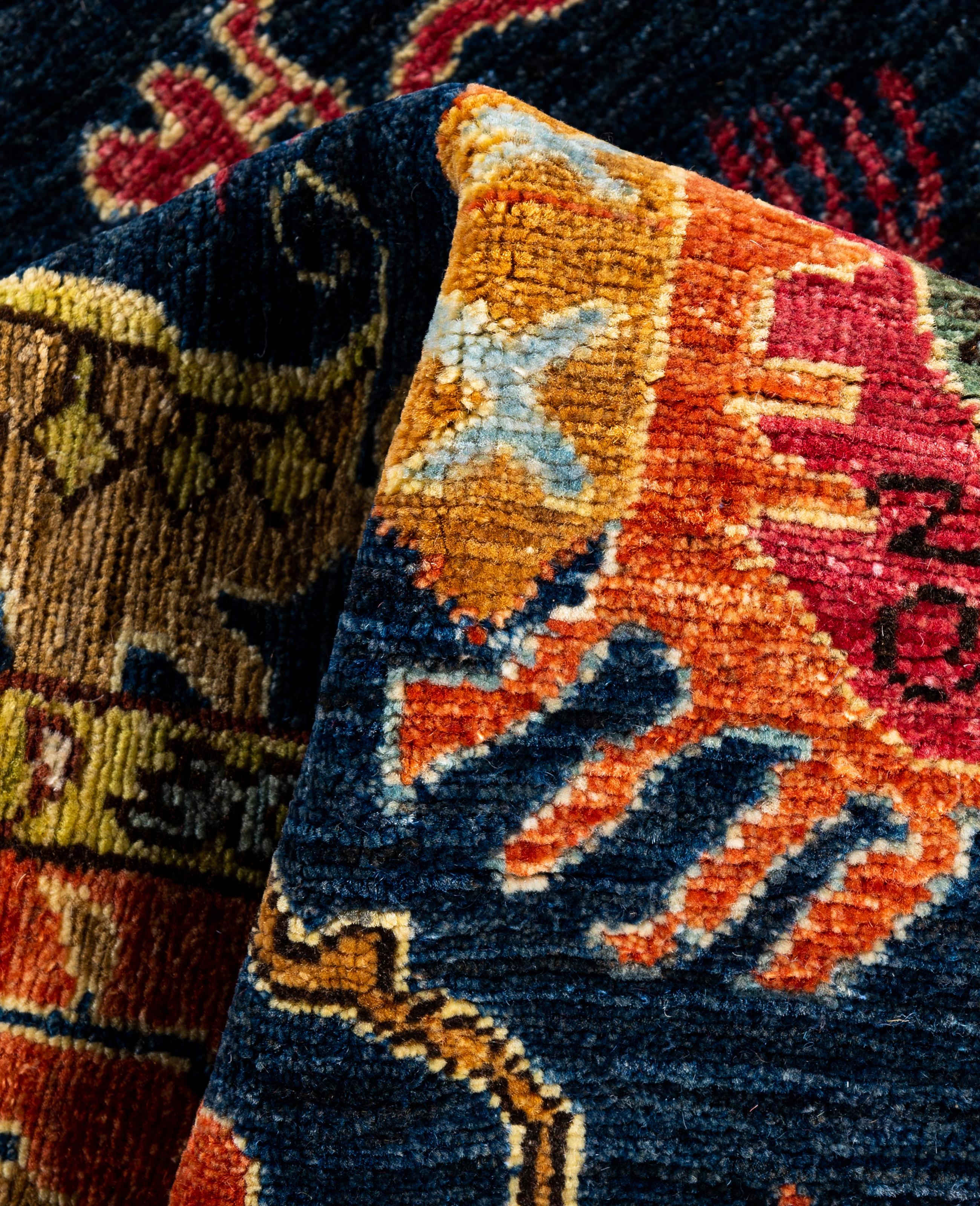 Traditioneller handgeknüpfter blauer Serapi-Wollteppich aus Stammeskunst 3' 2
