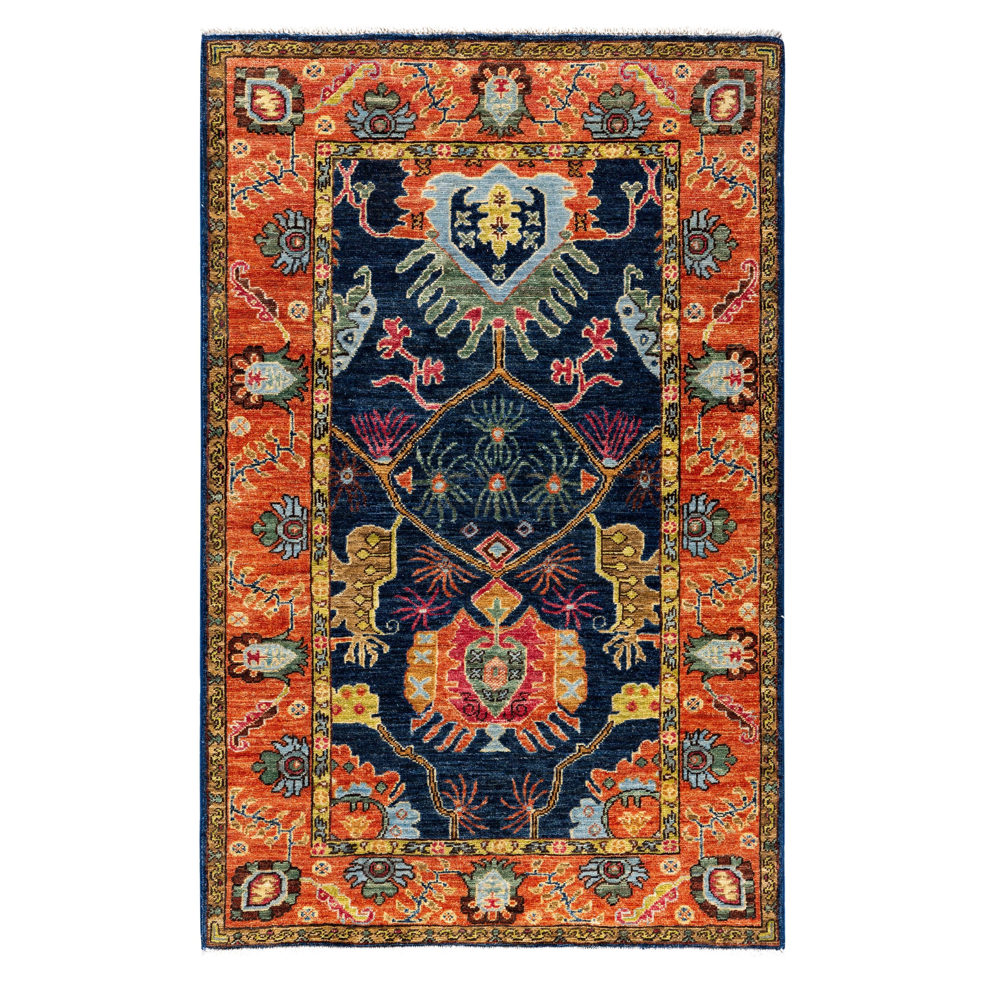 Traditional Tribal Serapi Wool Hand Knotted Blue Area Rug 3' 2" x 4' 11"
