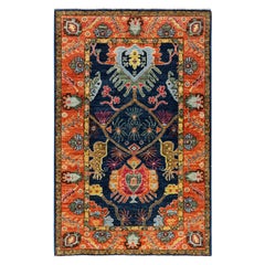 Traditional Tribal Serapi Wool Hand Knotted Blue Area Rug 3' 2" x 4' 11"