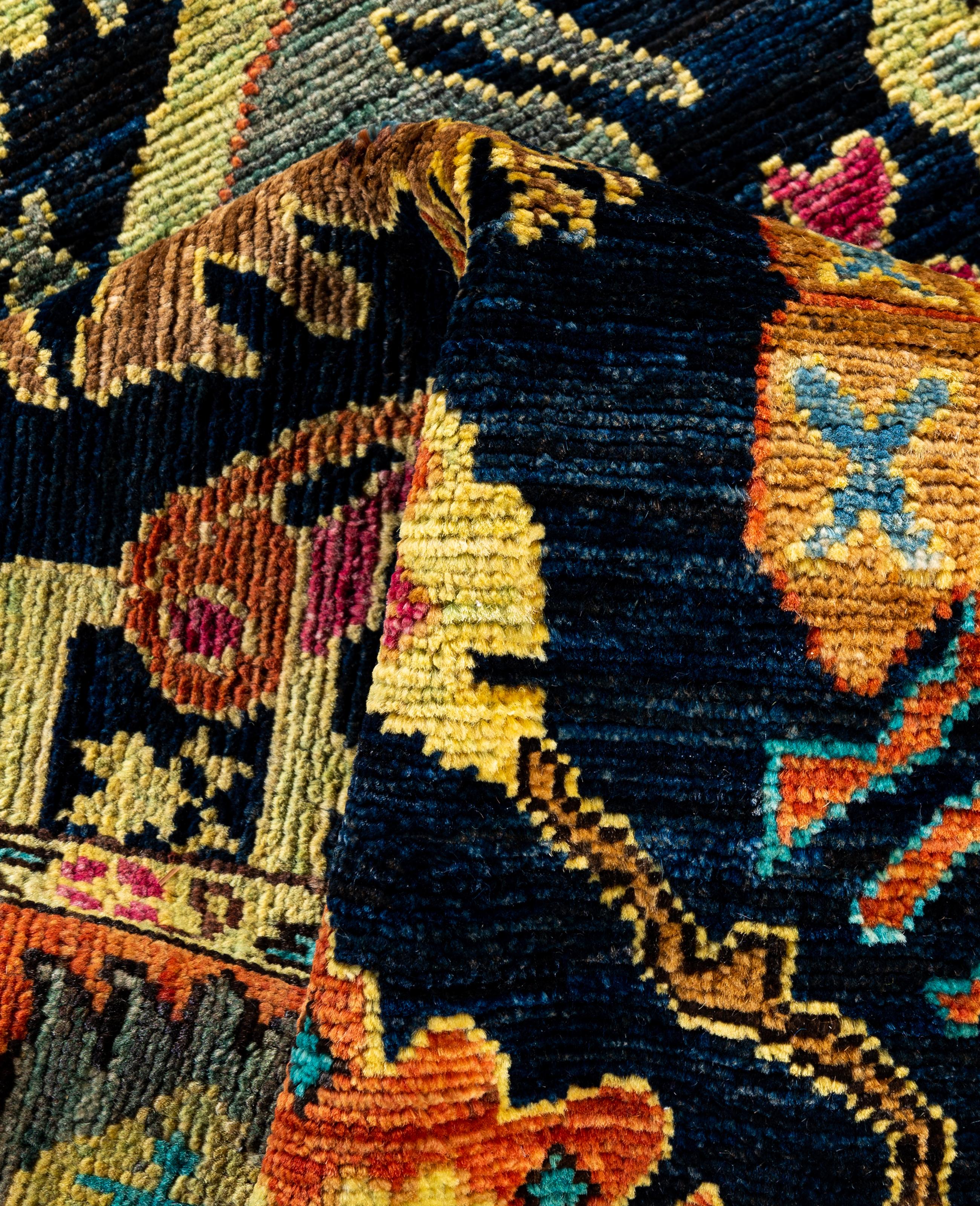Traditional Tribal Serapi Wool Hand Knotted Blue Area Rug 4' 3