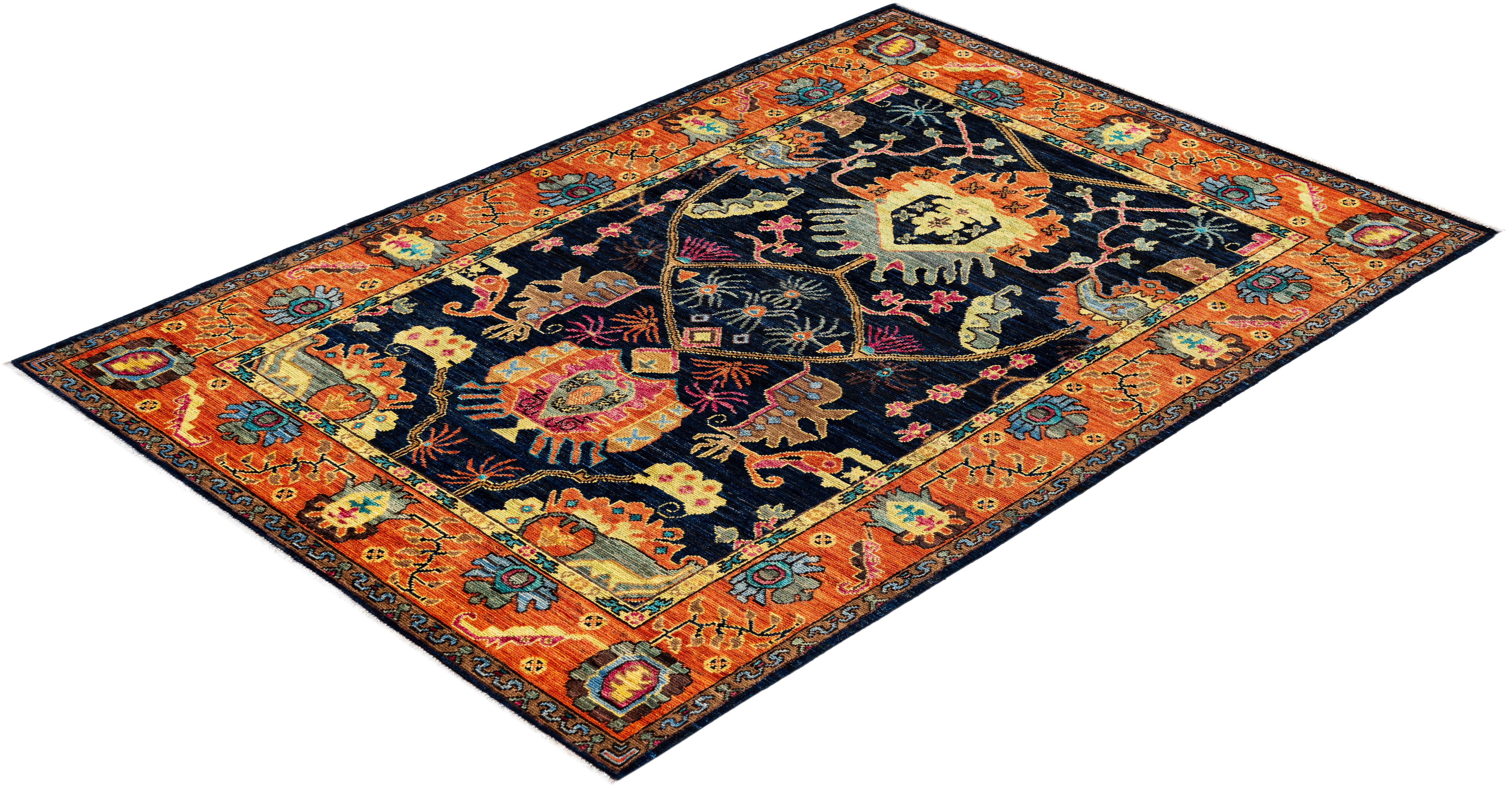 Traditional Tribal Serapi Wool Hand Knotted Blue Area Rug 4' 3