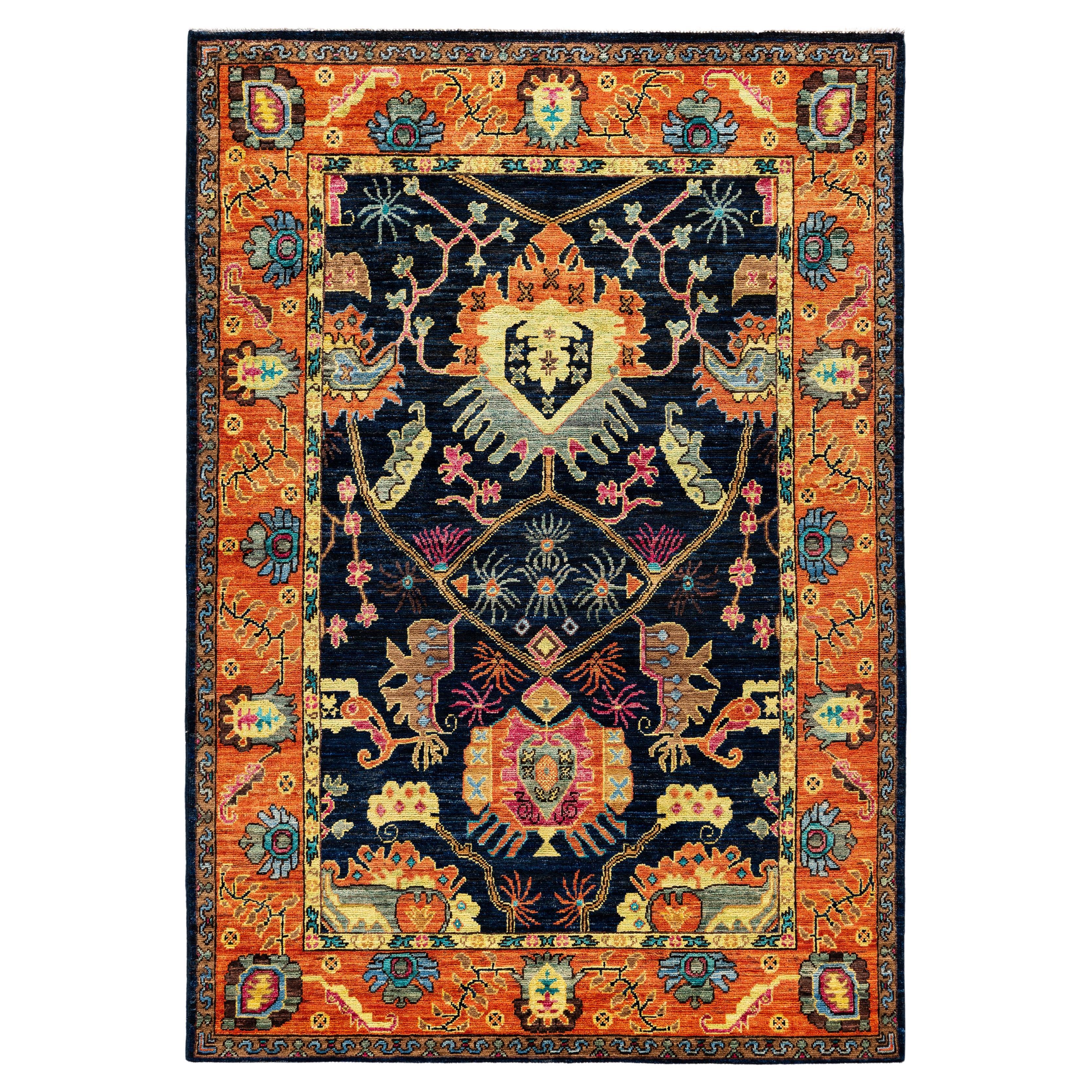Traditional Tribal Serapi Wool Hand Knotted Blue Area Rug 4' 3" x 6' 2" For Sale