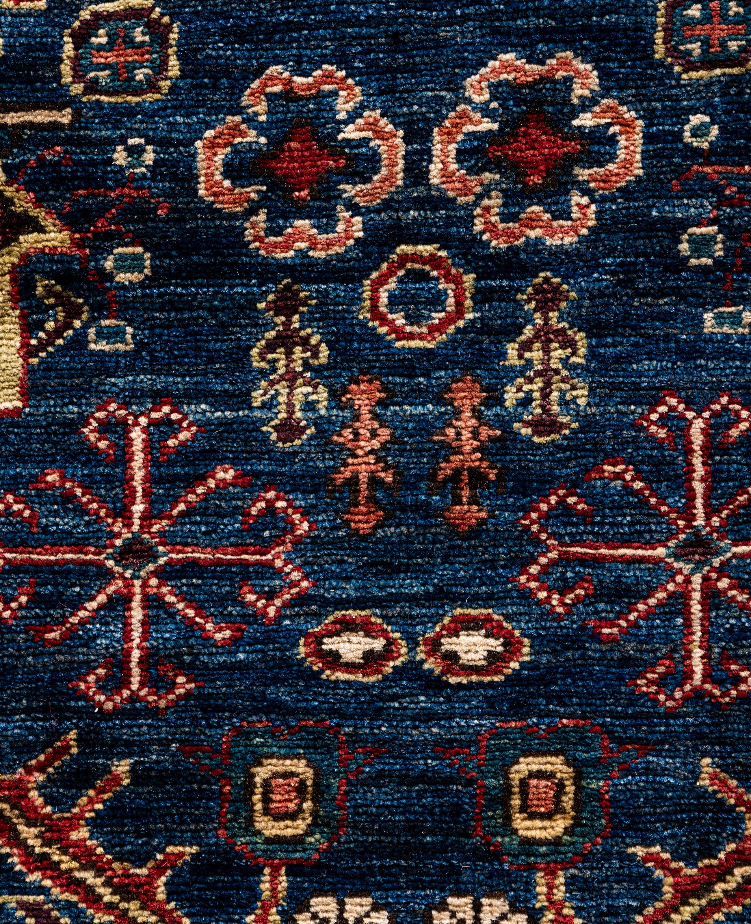 Pakistani Traditional Tribal Serapi Wool Hand Knotted Blue Area Rug 5' 10