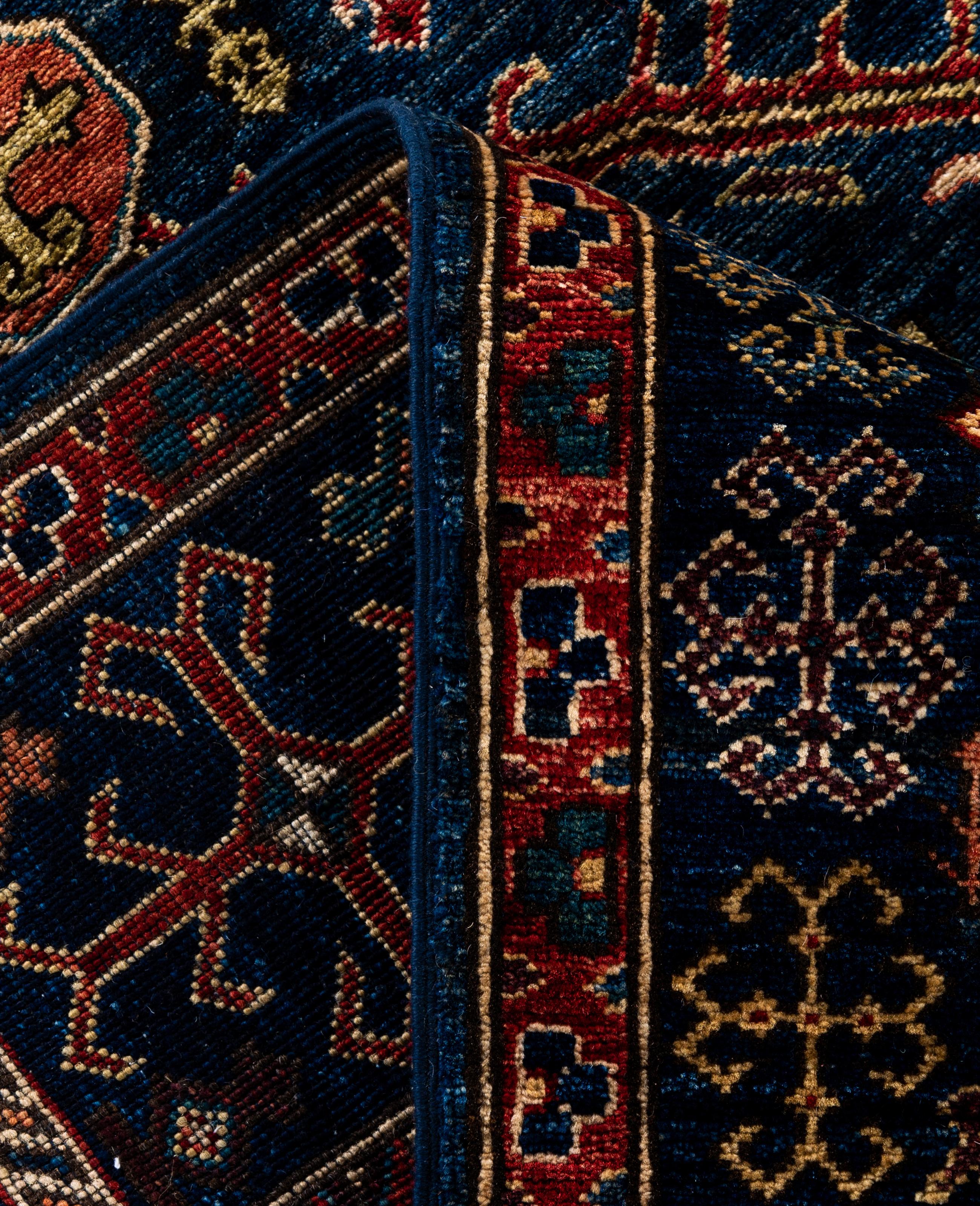 Contemporary Traditional Tribal Serapi Wool Hand Knotted Blue Area Rug 5' 10