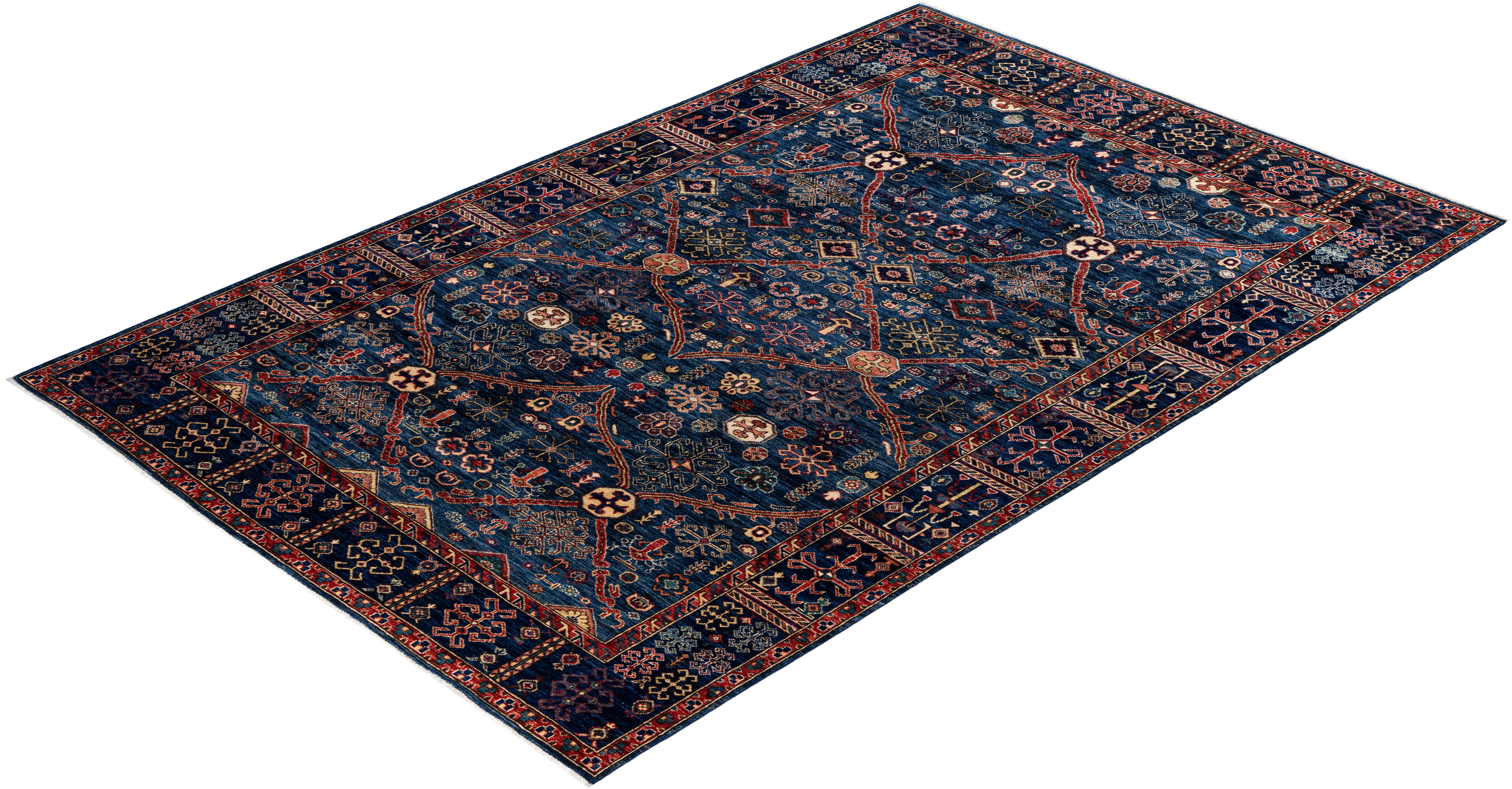 Traditional Tribal Serapi Wool Hand Knotted Blue Area Rug 5' 10