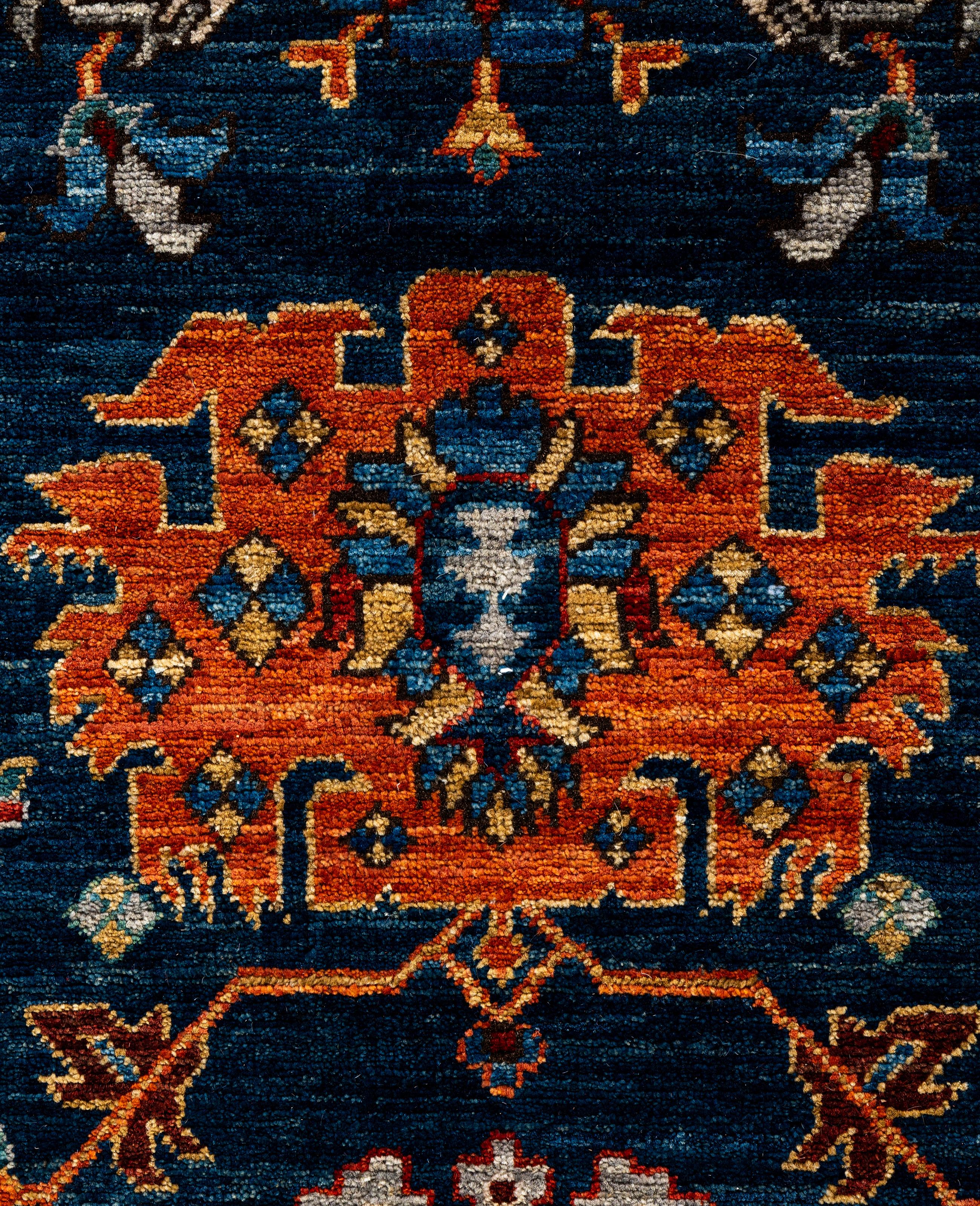 Pakistani Traditional Tribal Serapi Wool Hand Knotted Blue Area Rug 6' 0
