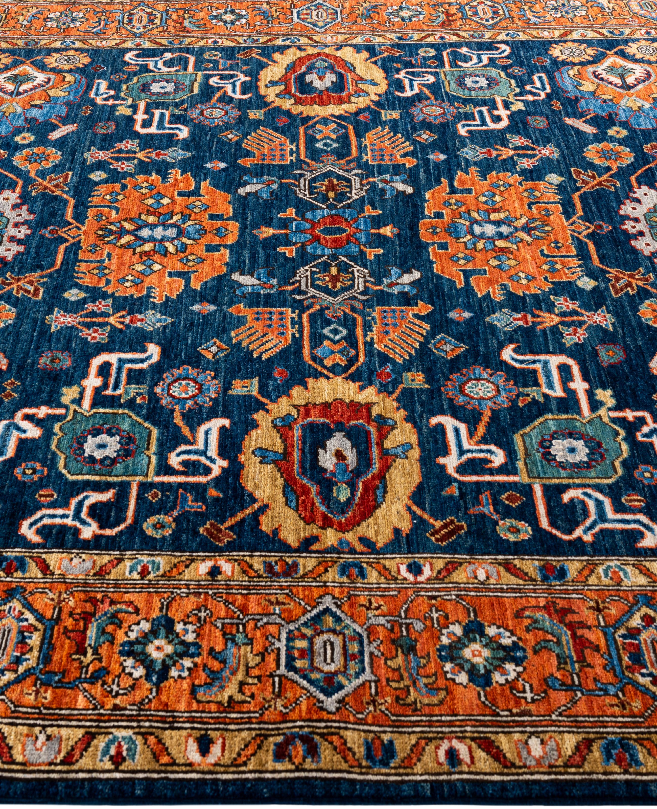Hand-Knotted Traditional Tribal Serapi Wool Hand Knotted Blue Area Rug 6' 0