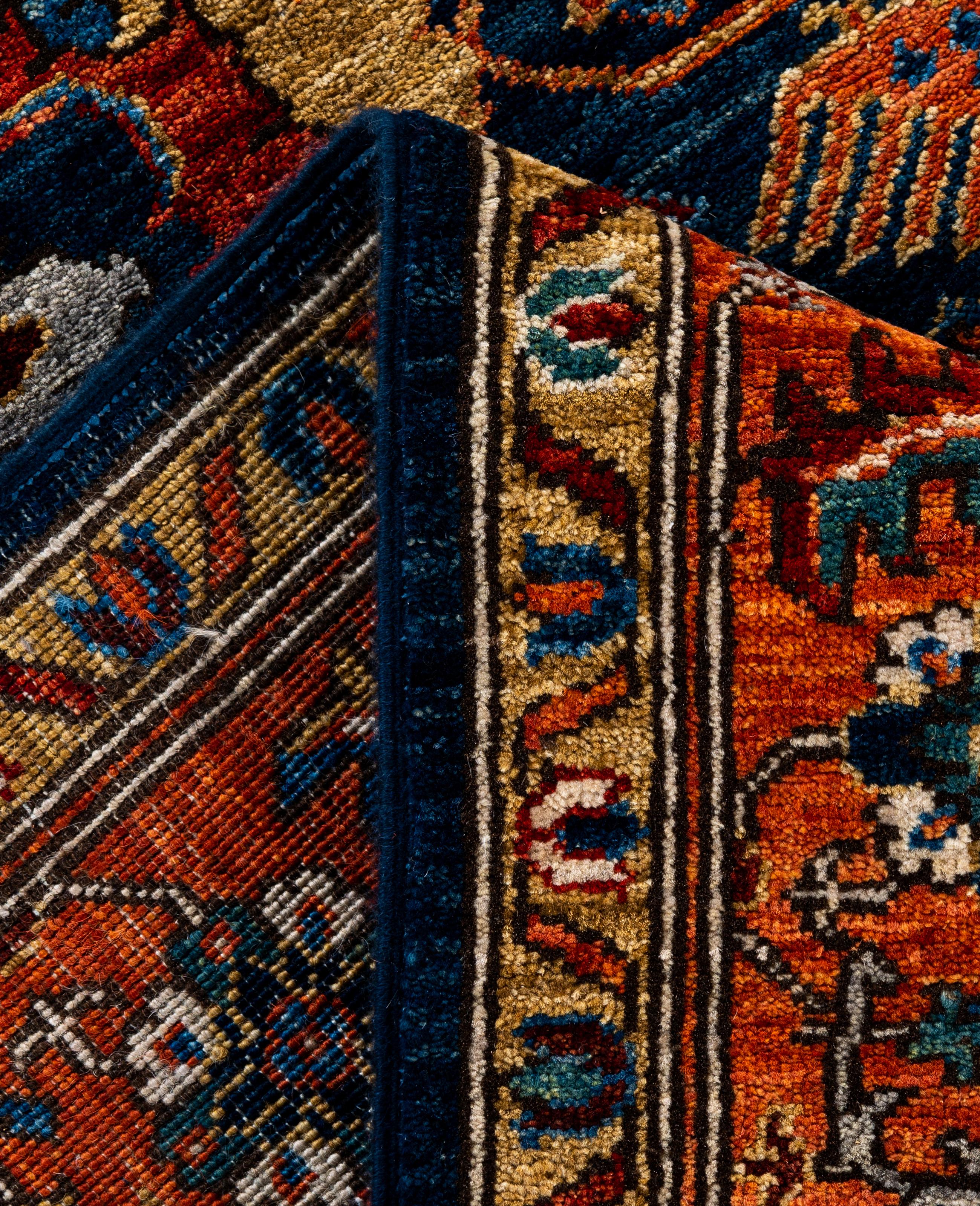 Contemporary Traditional Tribal Serapi Wool Hand Knotted Blue Area Rug 6' 0