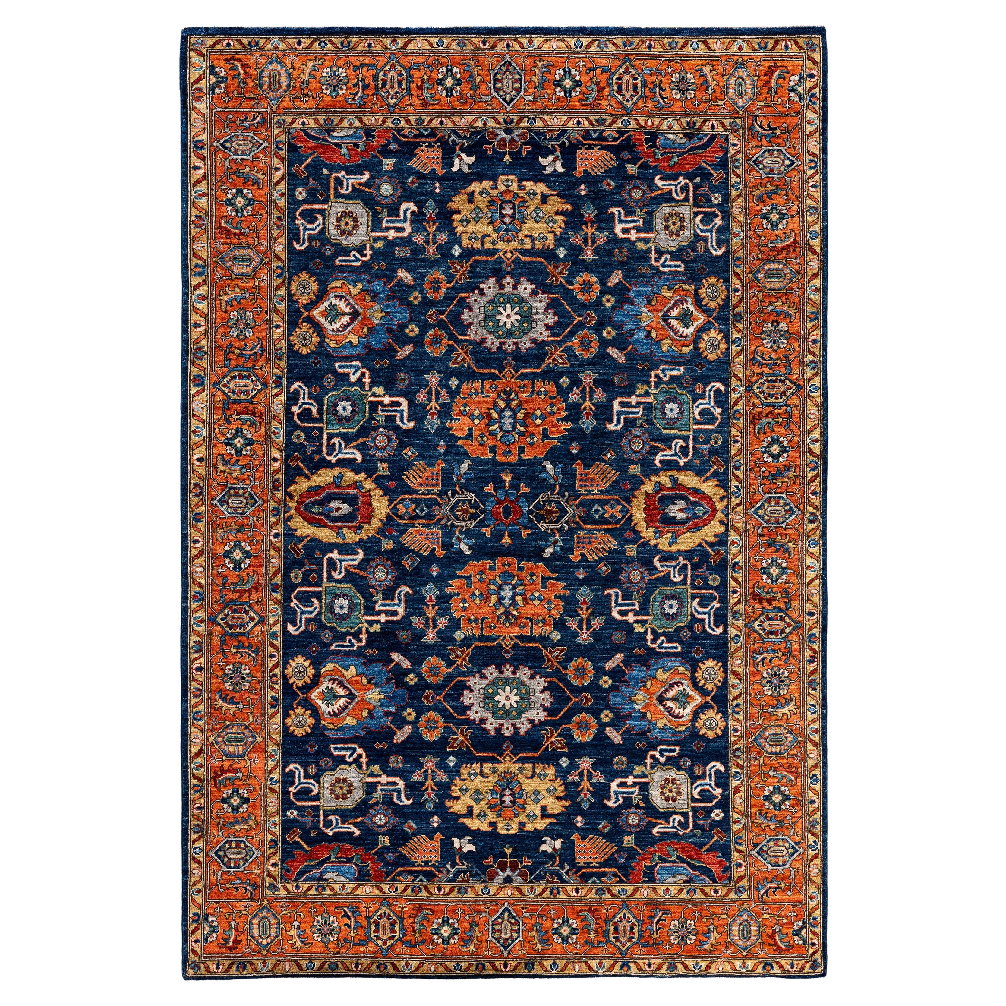 Traditional Tribal Serapi Wool Hand Knotted Blue Area Rug 6' 0" x 8' 10"