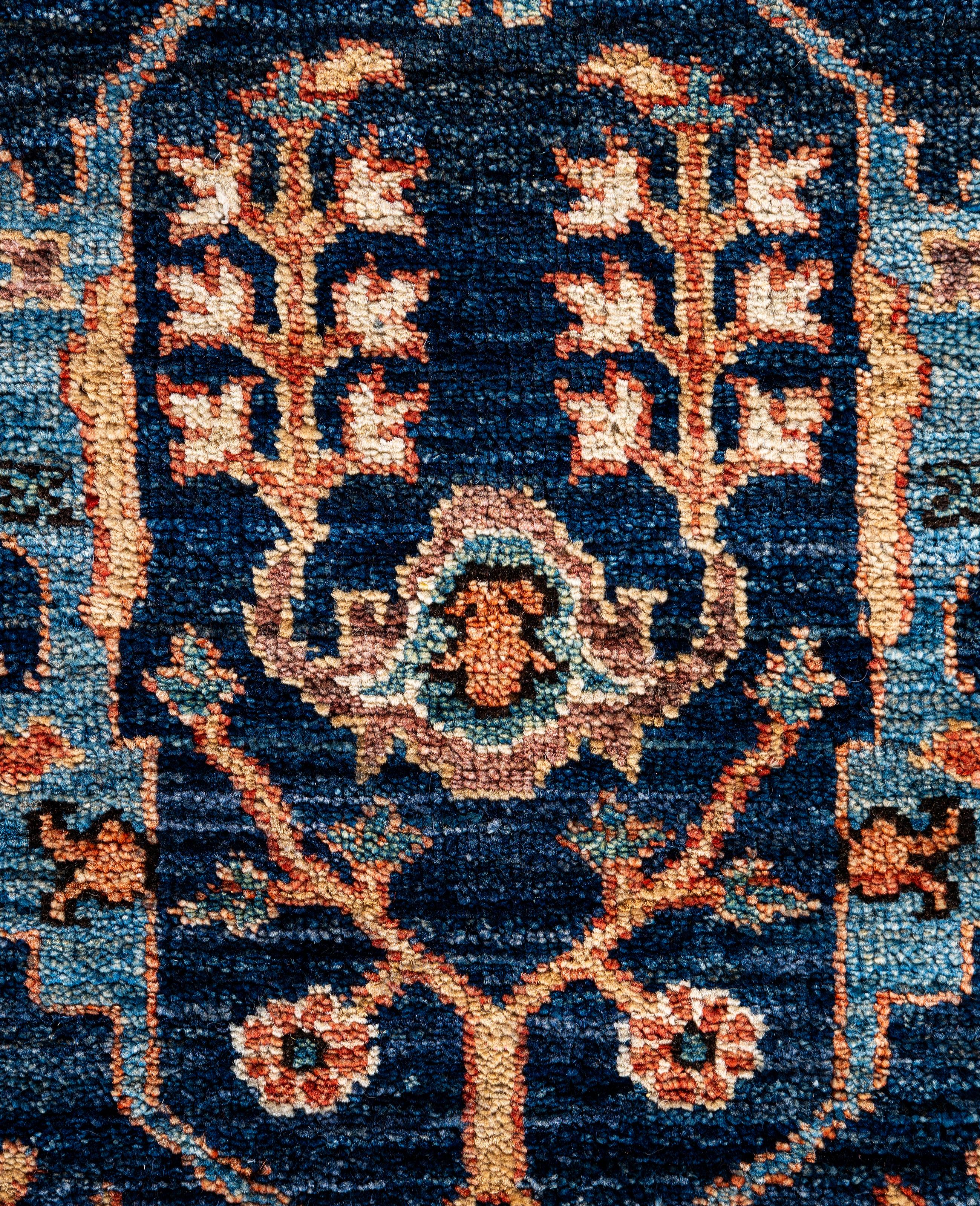 Pakistani Traditional Tribal Serapi Wool Hand Knotted Blue Area Rug 6' 0