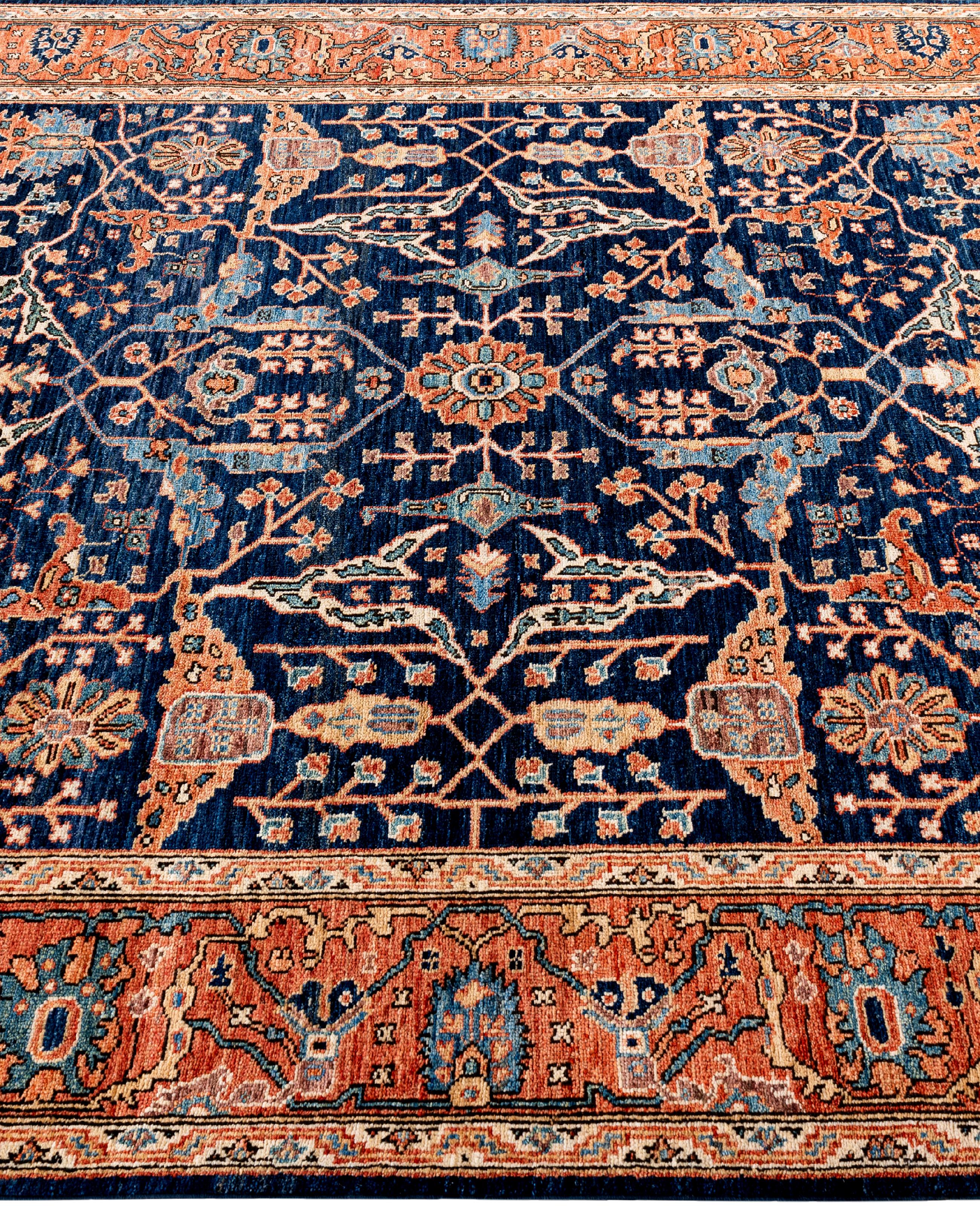 Hand-Knotted Traditional Tribal Serapi Wool Hand Knotted Blue Area Rug 6' 0