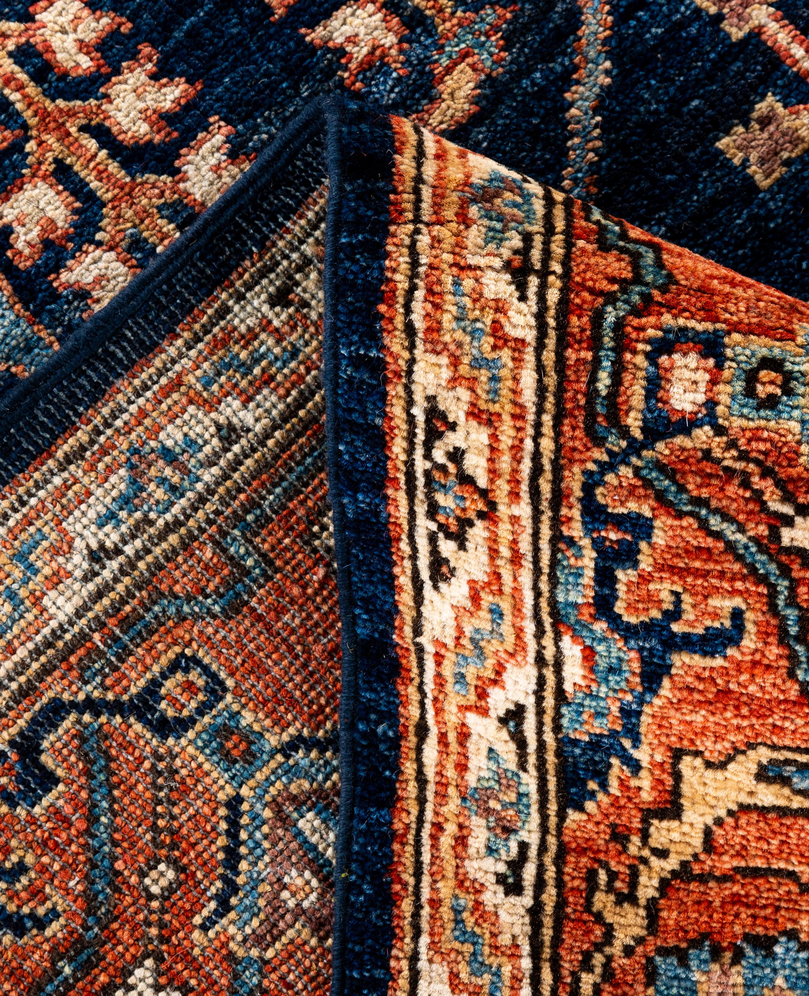 Contemporary Traditional Tribal Serapi Wool Hand Knotted Blue Area Rug 6' 0