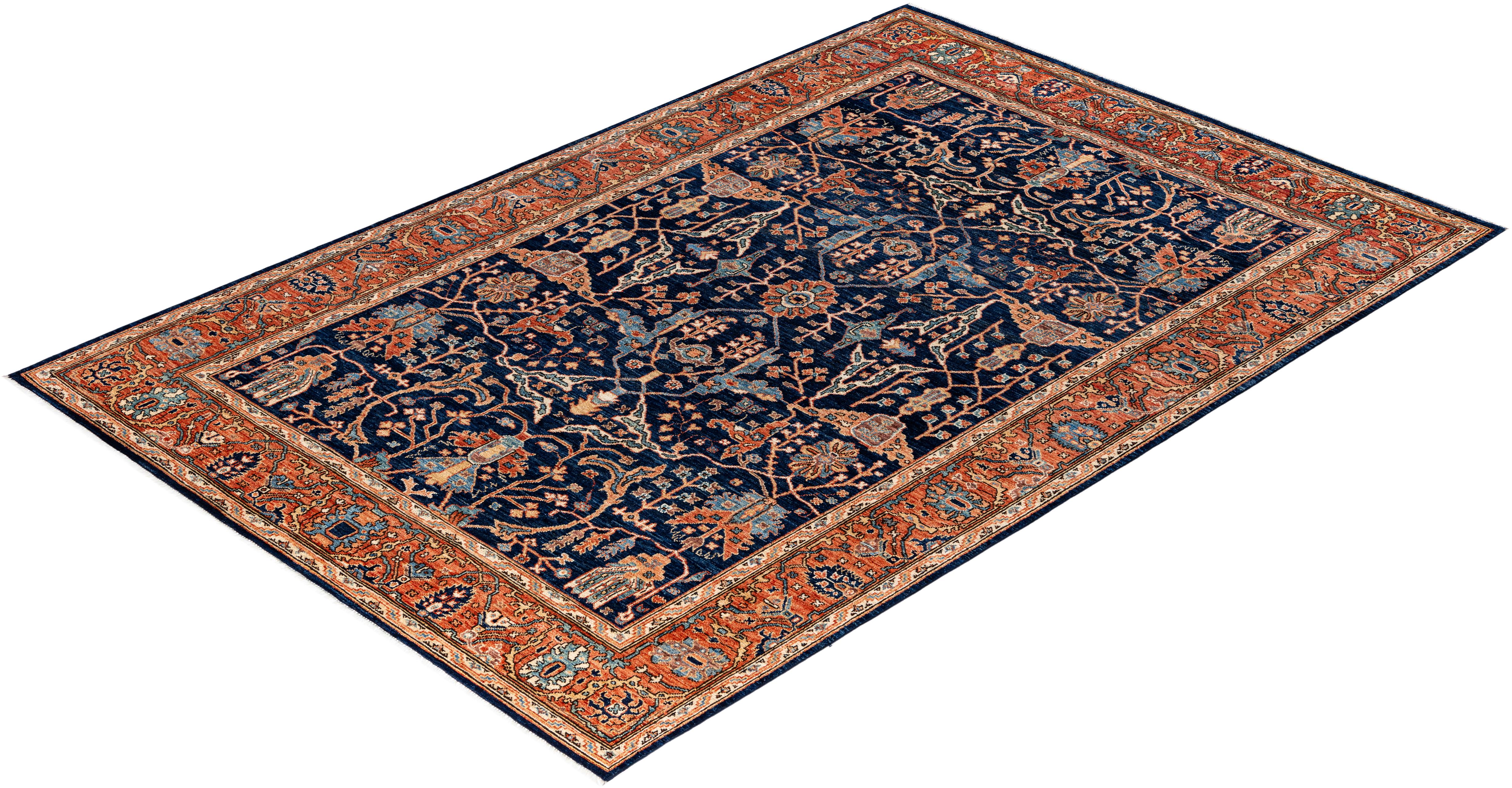 Traditional Tribal Serapi Wool Hand Knotted Blue Area Rug 6' 0