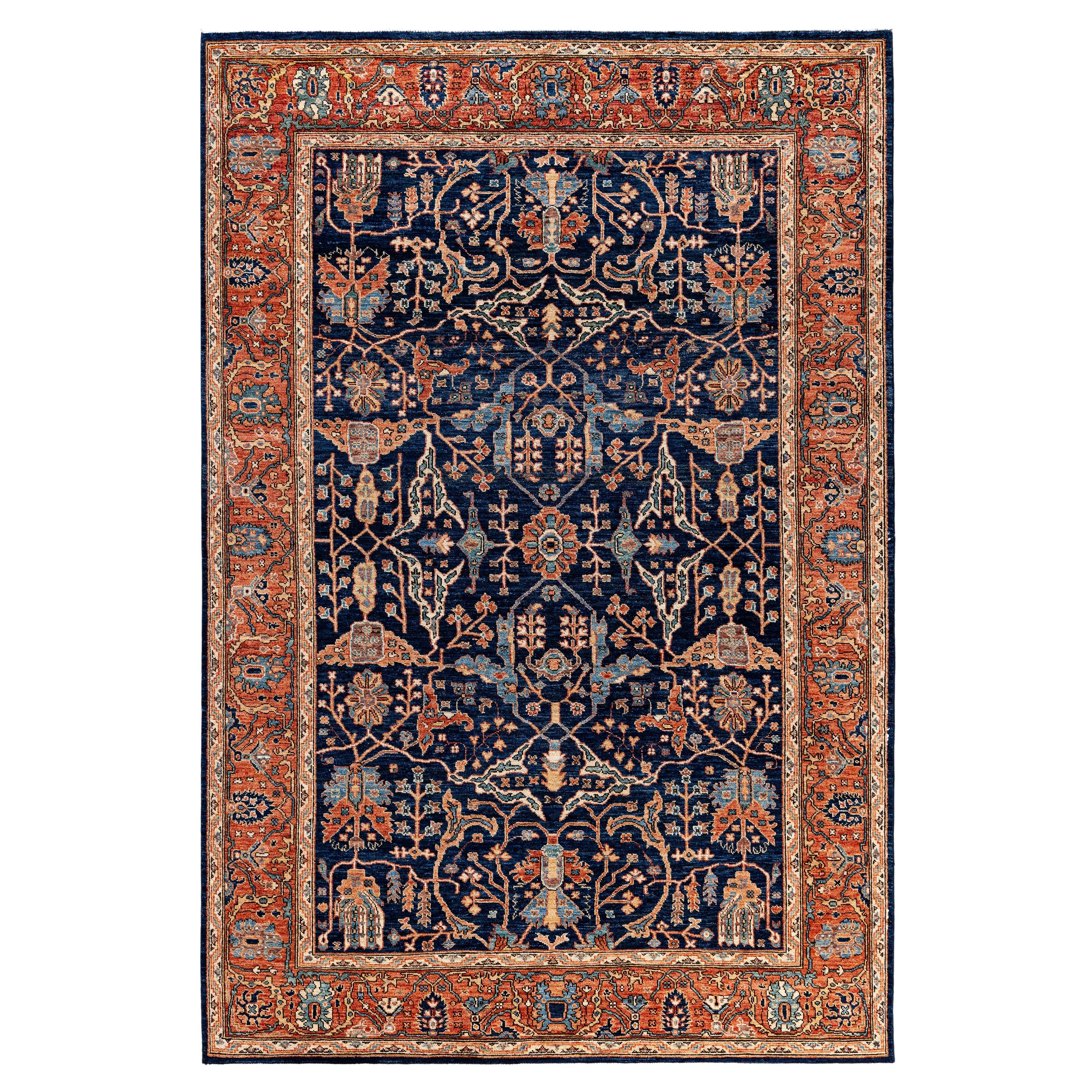 Traditional Tribal Serapi Wool Hand Knotted Blue Area Rug 6' 0" x 8' 11" For Sale